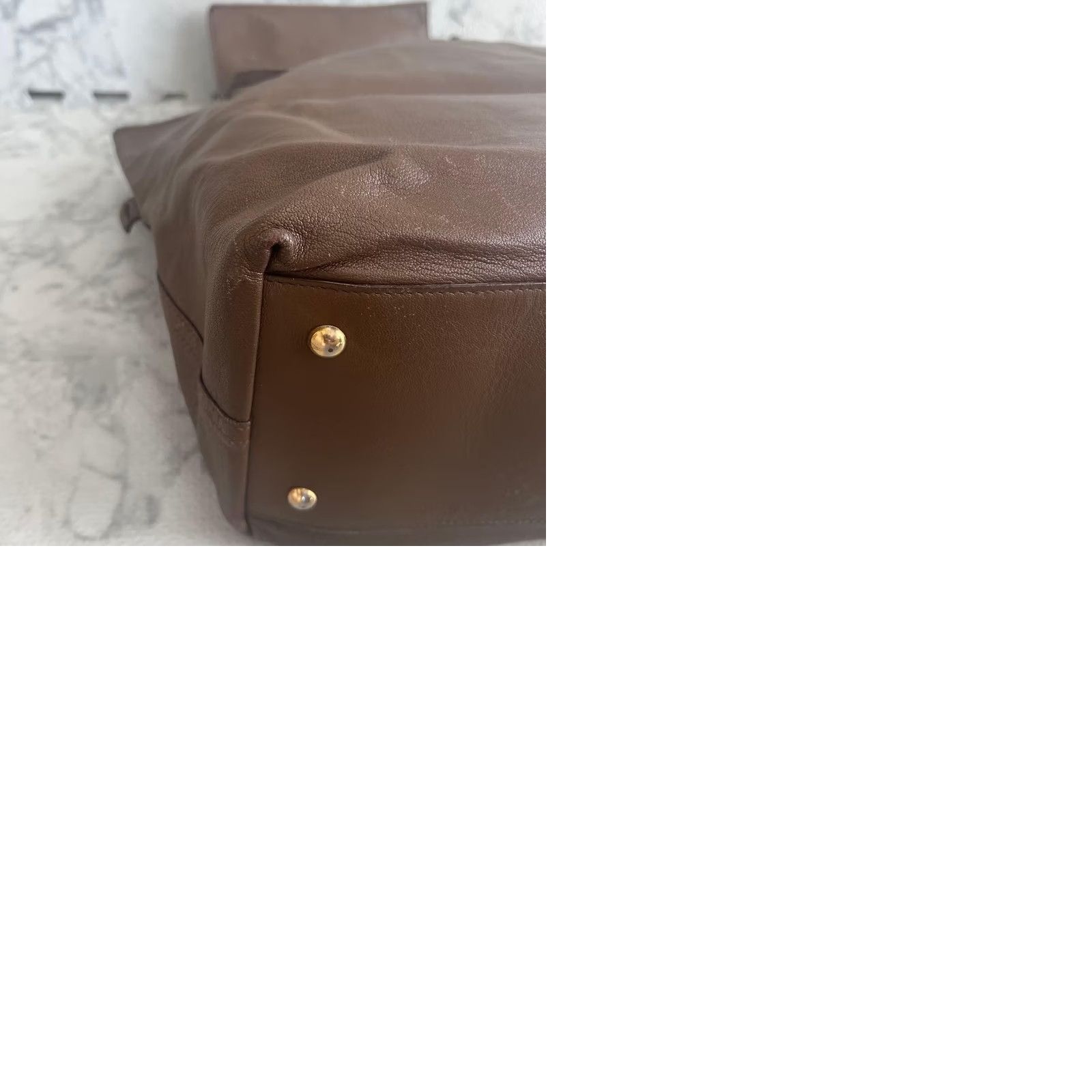 Yves Saint Laurent Yves Saint Laurent Brown Gold Leather Tote Shoulder Bag Reversible with Pouch Size ONE SIZE - 9 Thumbnail