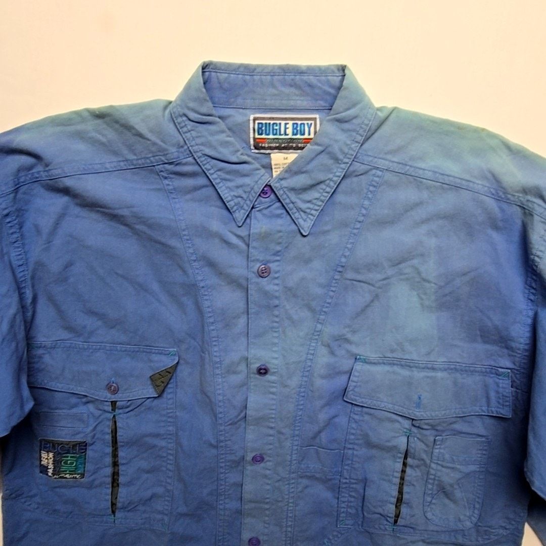 Bugle Boy Vintage Bugle Boy Blue Button-Up Logo Patch M Shirt 90s Size US XL / EU 56 / 4 - 6 Thumbnail
