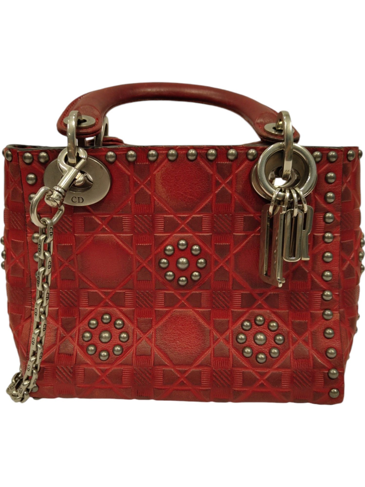 Dior Red Mini Embossed Calfskin Studded Lady Dior Size ONE SIZE - 2 Thumbnail