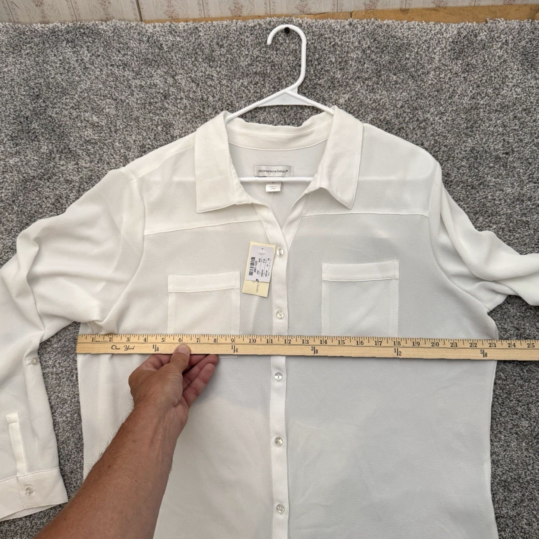 Vintage Christopher & Banks Button Down Shirt XL White Collared Long Sleeve Button-Up Women Office Chic Minimalist Crepe Semi-Sheer Casual Workwear 90s? Size XL / US 12-14 / IT 48-50 - 3 Thumbnail
