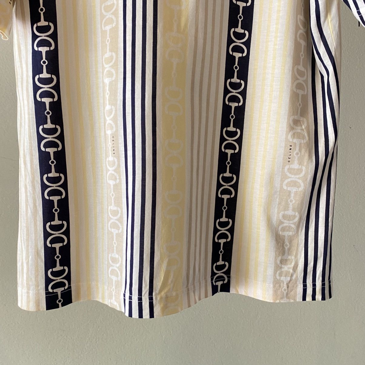 Celine CELINE Beige & Navy Chain Stripe Tee Size XS / US 0-2 / IT 36-38 - 10 Thumbnail