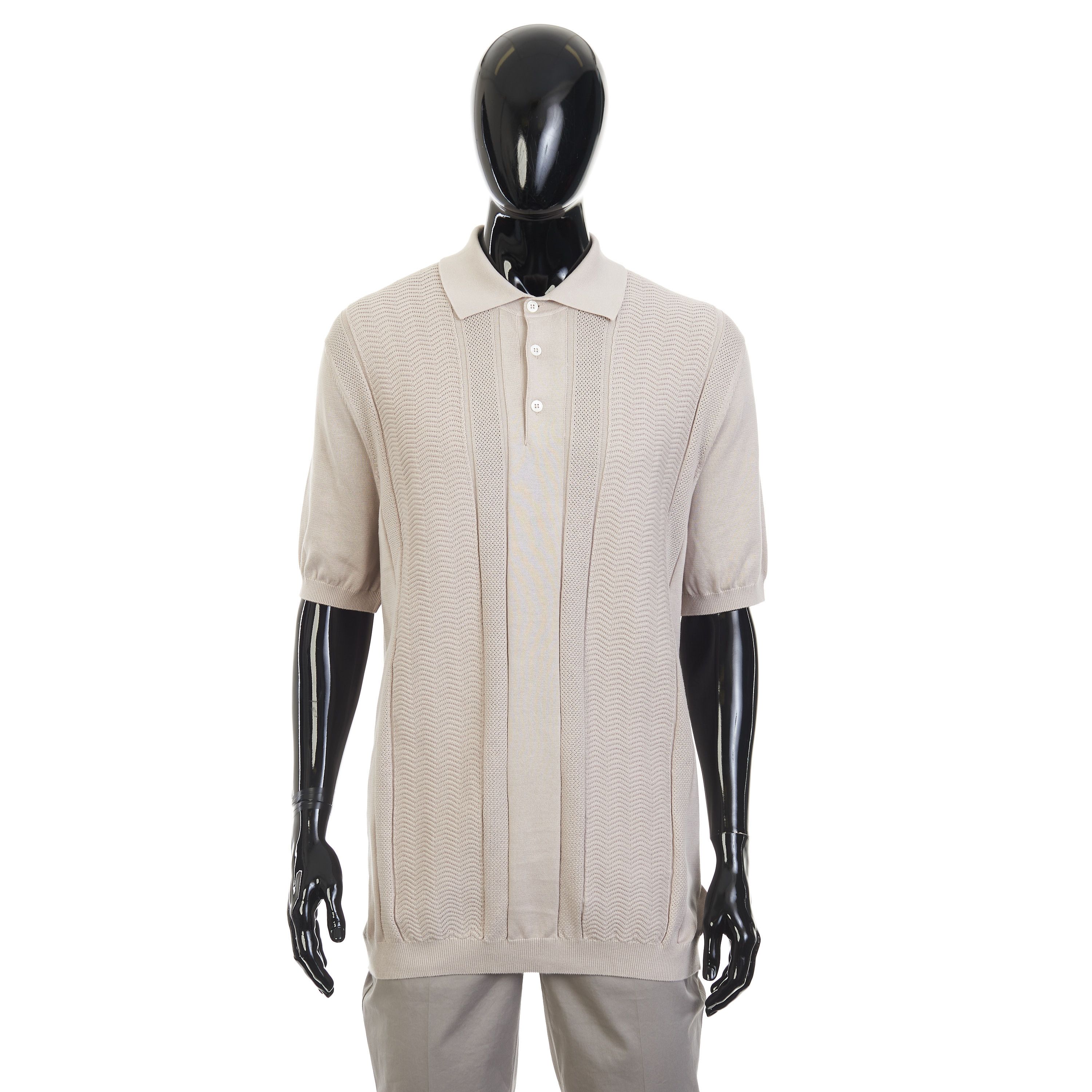 Brunello Cucinelli Beige Cotton Knit Polo With Jacquard Stripes Size 60 Size US XXL / EU 58 / 5 - 1 Thumbnail