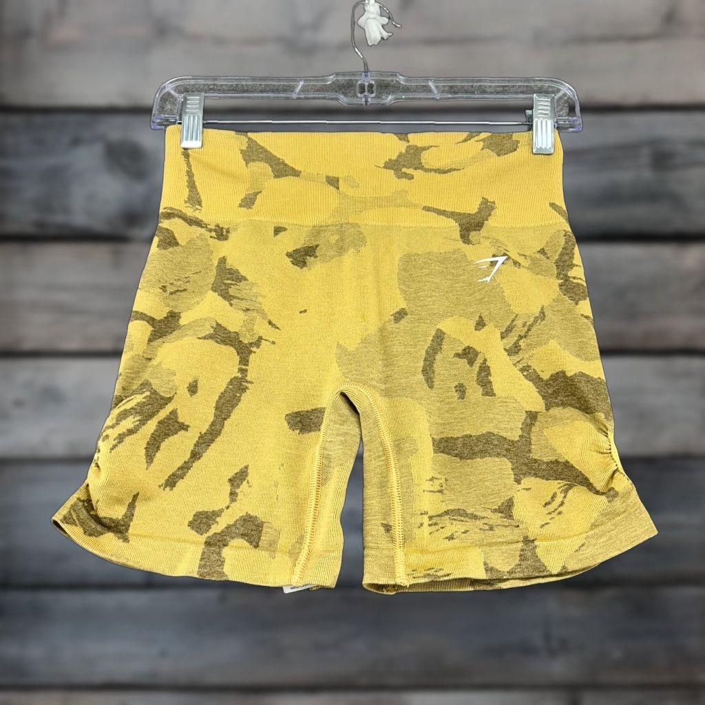 Gymshark VINTAGE Gymshark Shorts Womens M Yellow Camouflage Adapt Seamless Compression Logo Drawstring Athletic Casual Women Size 32" / US 10 / IT 46 - 1 Thumbnail