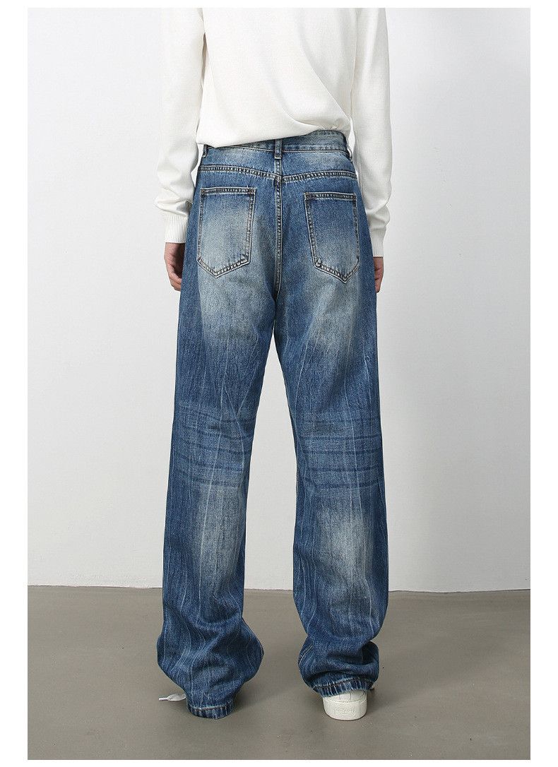 Japanese Brand × Jean Men's retro washed lightning pattern loose straight jeans Size US 34 / EU 50 - 5 Thumbnail