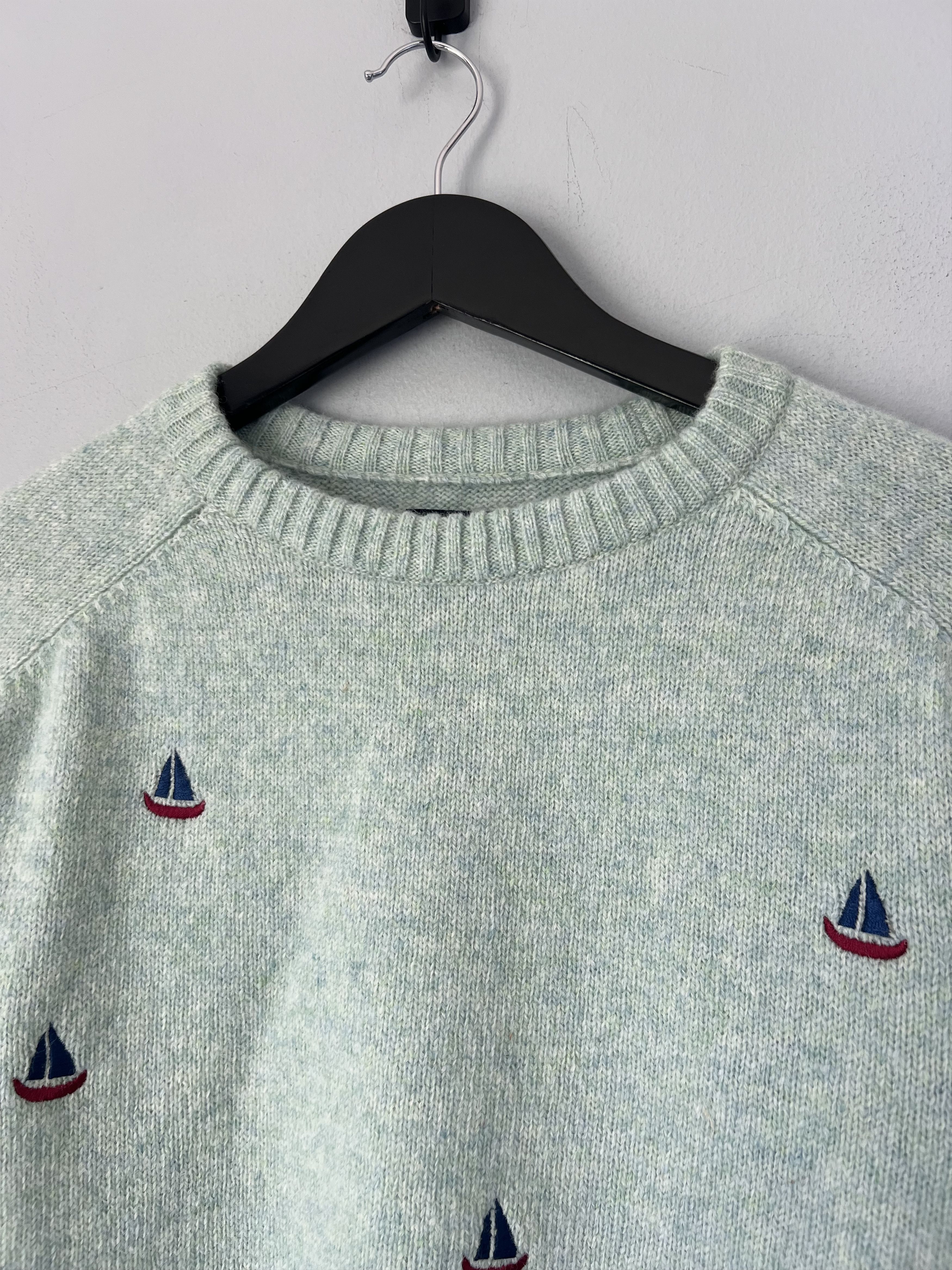 Noah Noah NY Sailboat Embroidered Shetland Wool Sweater in Green Size US XXL / EU 58 / 5 - 2 Thumbnail