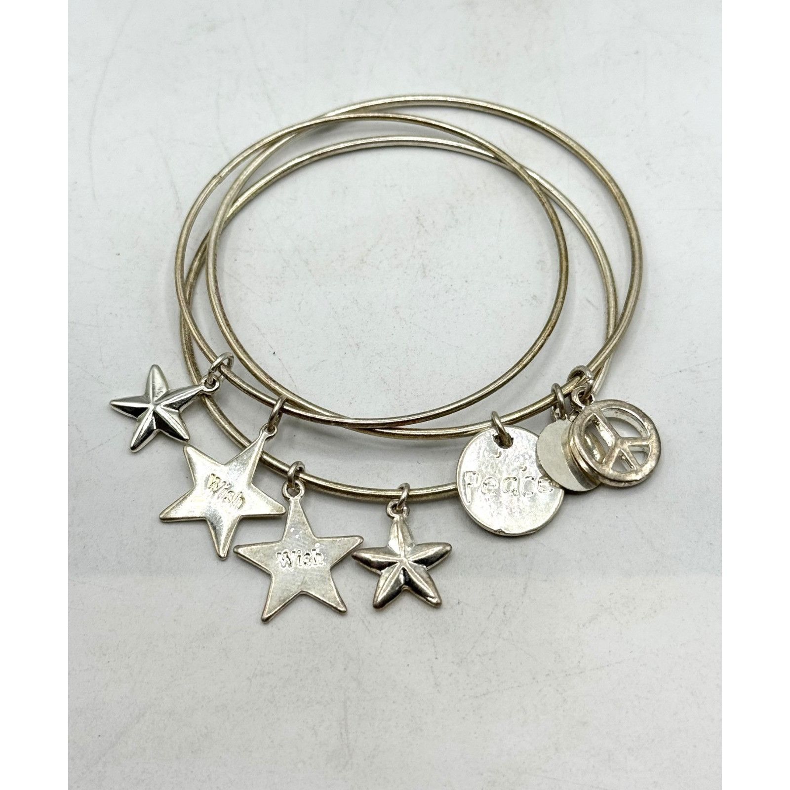 Other Silver peace wish star charm bangle bracelet set of 3 Size ONE SIZE - 2 Thumbnail