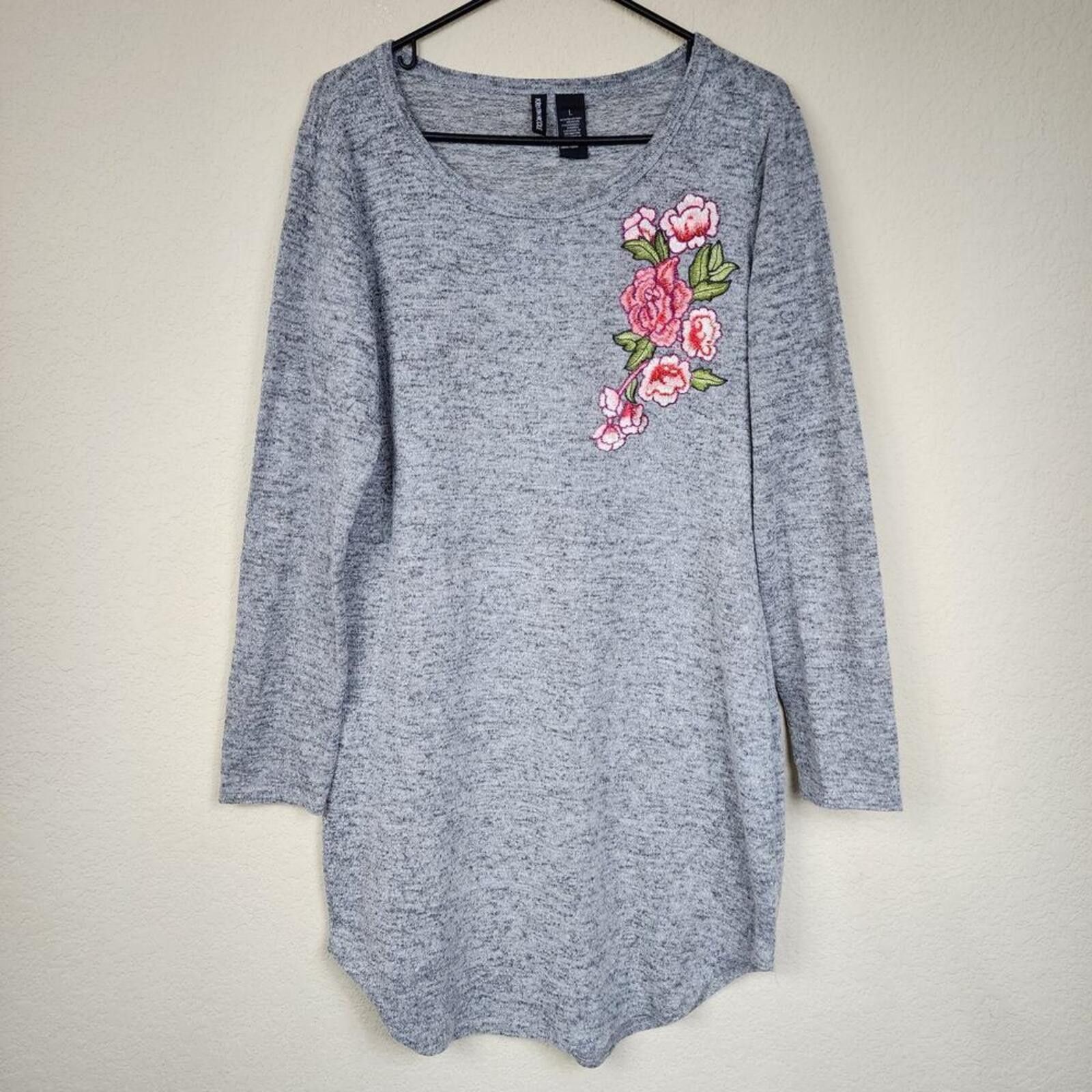 Other Grey Long Sleeve Floral Applique Dress Size L / US 10 / IT 46 - 1 Thumbnail