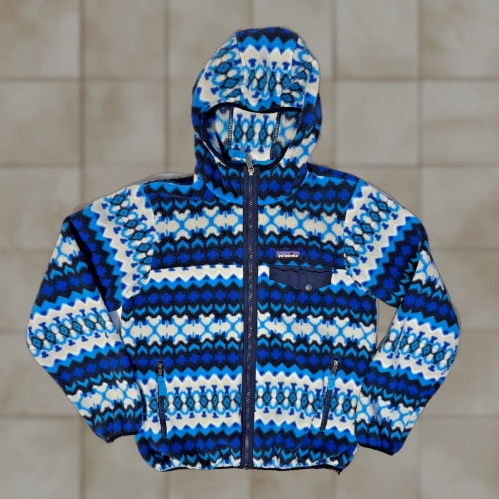 Patagonia Patagonia Synchilla Womens Hoodie Full Zip Hooded Fleece Jacket Small Electron Blue Aztec Geometric Winter Fall Spring Outdoor Casual Womens Size S / US 4 / IT 40 - 1 Thumbnail