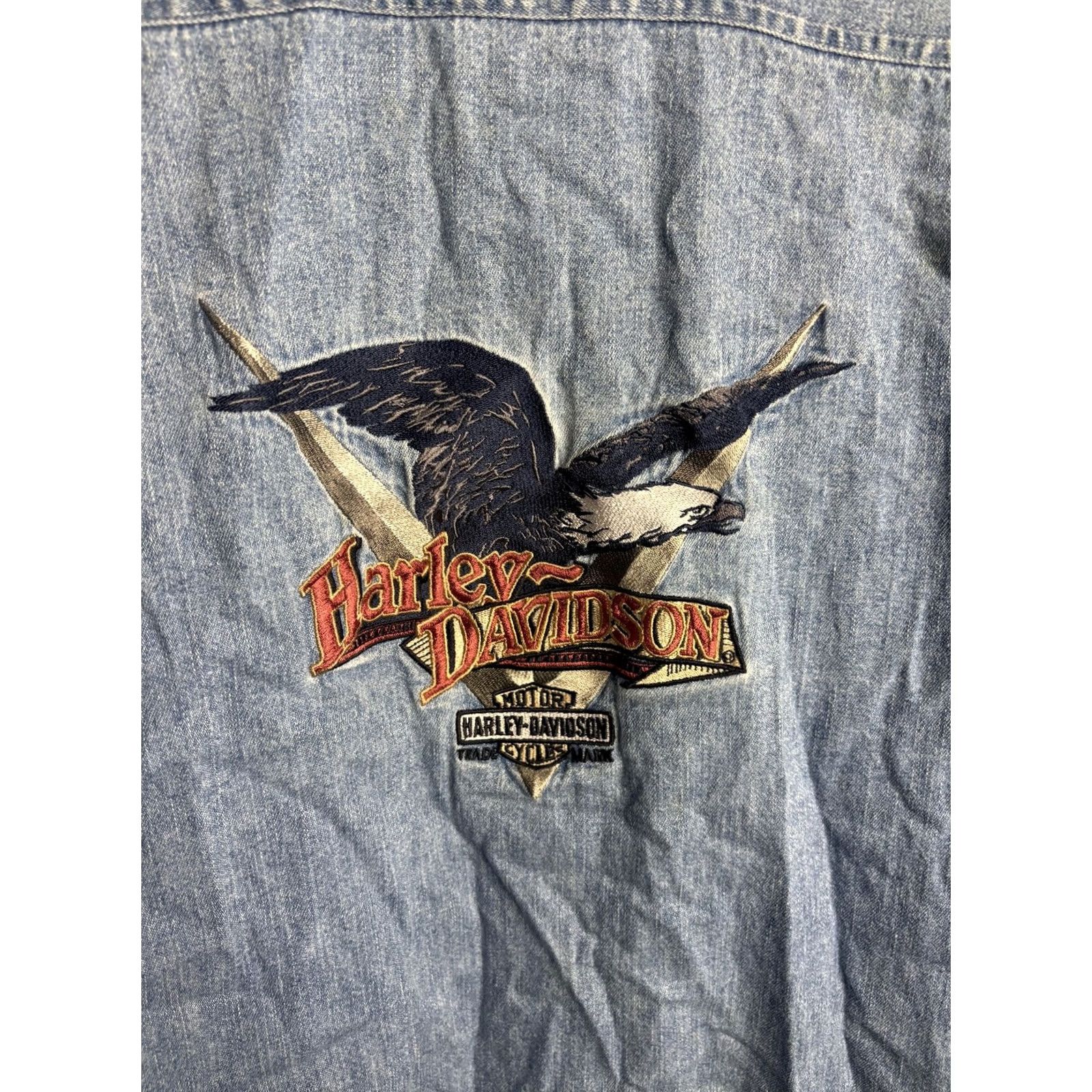 Harley Davidson VINTAGE Harley-Davidson Denim Shirt Mens S Blue Eagle Embroidered Biker Shirt Size US S / EU 44-46 / 1 - 2 Thumbnail