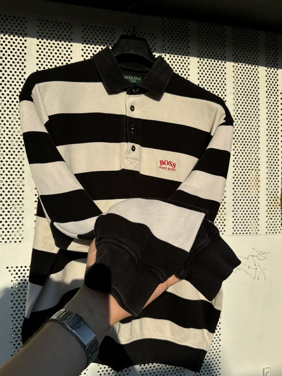 Hugo Boss × Vintage Vintage Hugo Boss Golf Big Logo Longsleeve Rugby Polo Shirt Size US XL / EU 56 / 4 - 7 Thumbnail