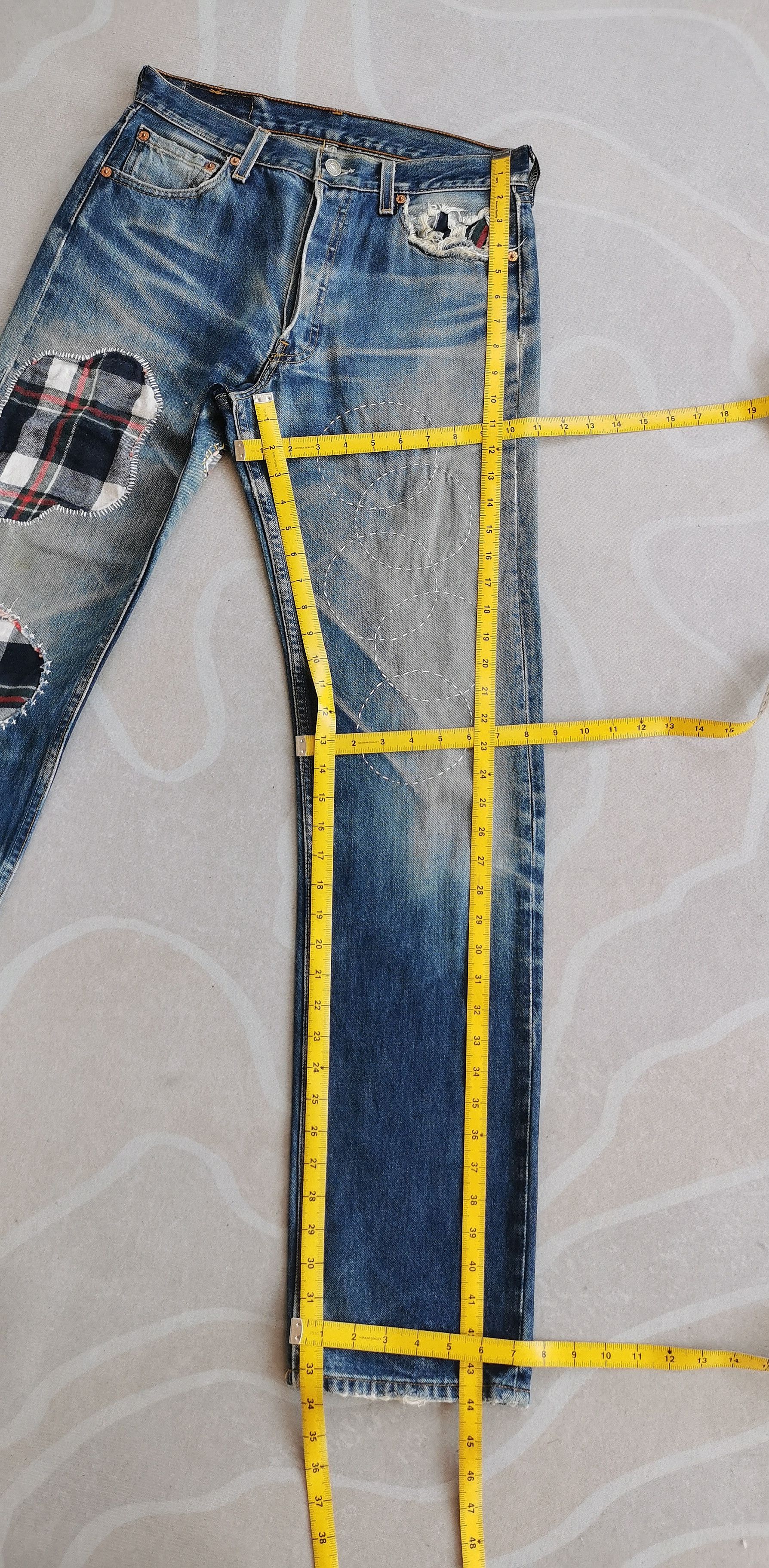 Nirvana Levis 501 Patchwork Sashiko Inspire Kurt Cobain Size US 30 / EU 46 - 8 Thumbnail