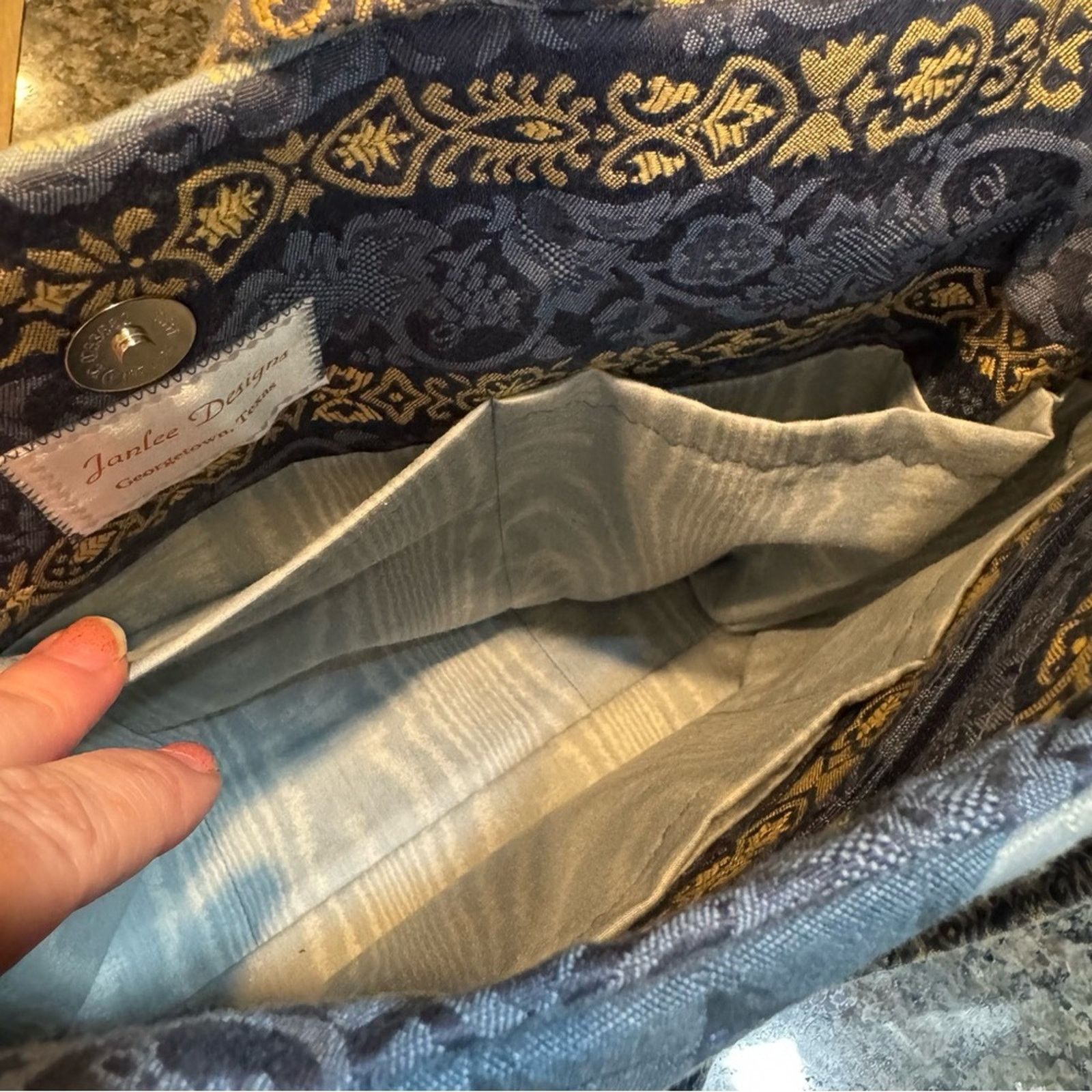 Handmade Handcrafted Blue Quilted Tote Purse Patchwork Footed Pockets Size ONE SIZE - 9 Thumbnail