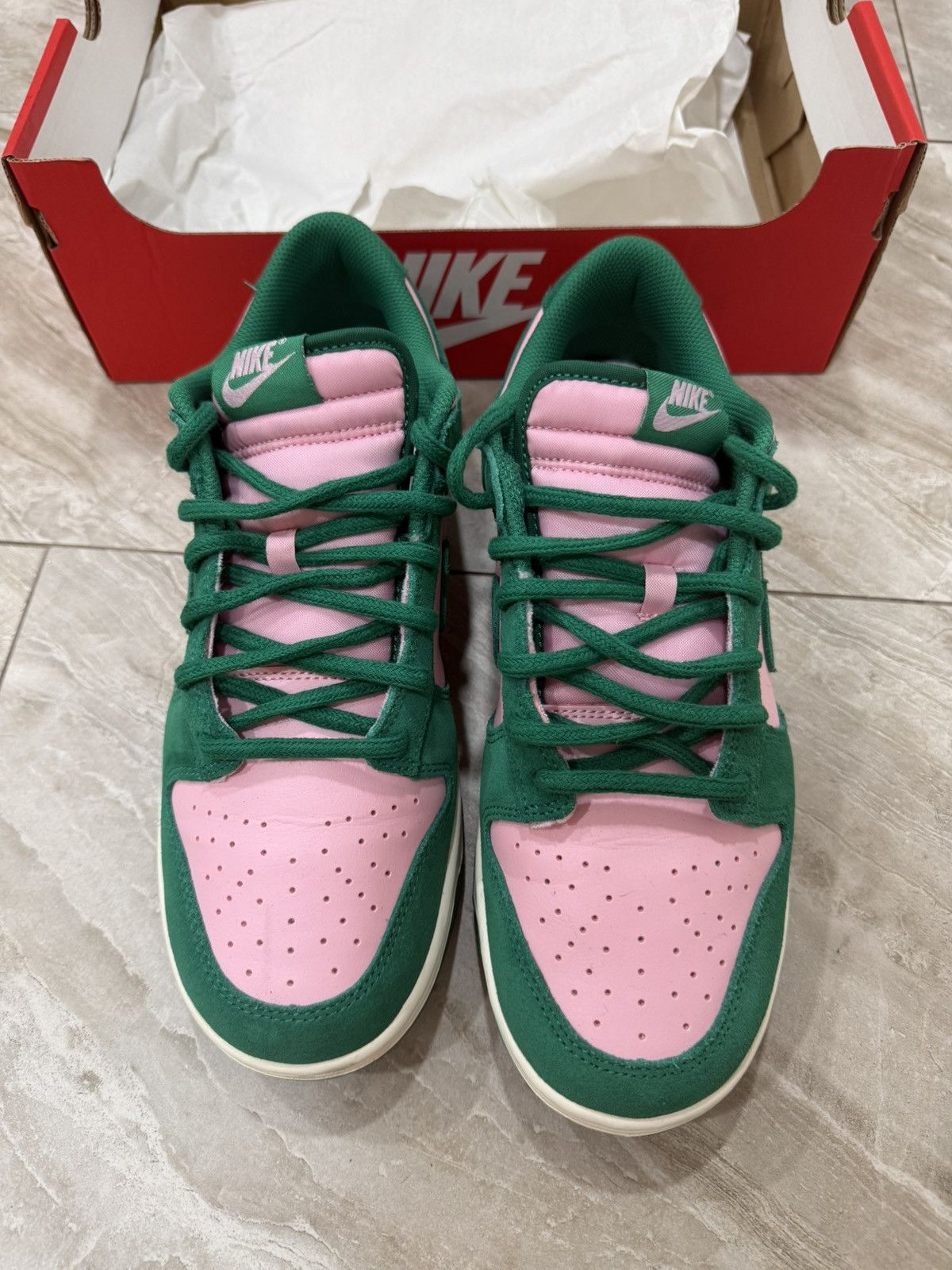 Nike Nike Dunk Low "Pink & Green" (Suede/Leather Mix) Size US 10 / EU 43 - 2 Thumbnail