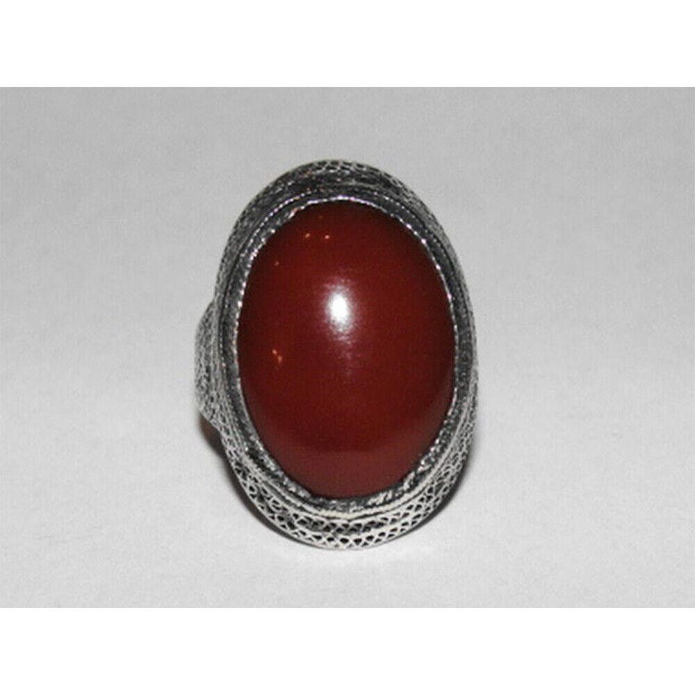 Designer Chinese Art Deco Sterling Silver Carnelian Cabochon Ring Size ONE SIZE - 1 Thumbnail