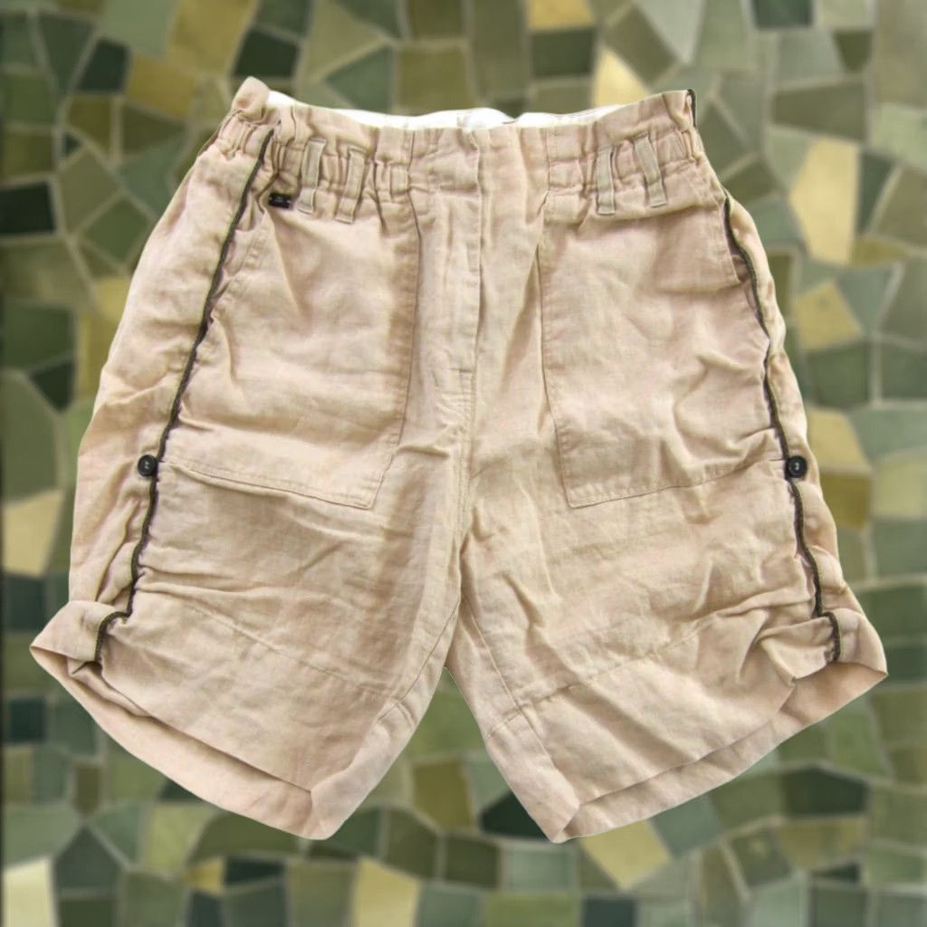 IKKS IKKS Bermuda Short Women 6 Beige 100% Linen Elastic Waist Pockets Side Zip Front Rise High 80s 90s Classic Summer Beach Walking Casual Travel Womens Size 28" / US 6 / IT 42 - 1 Thumbnail