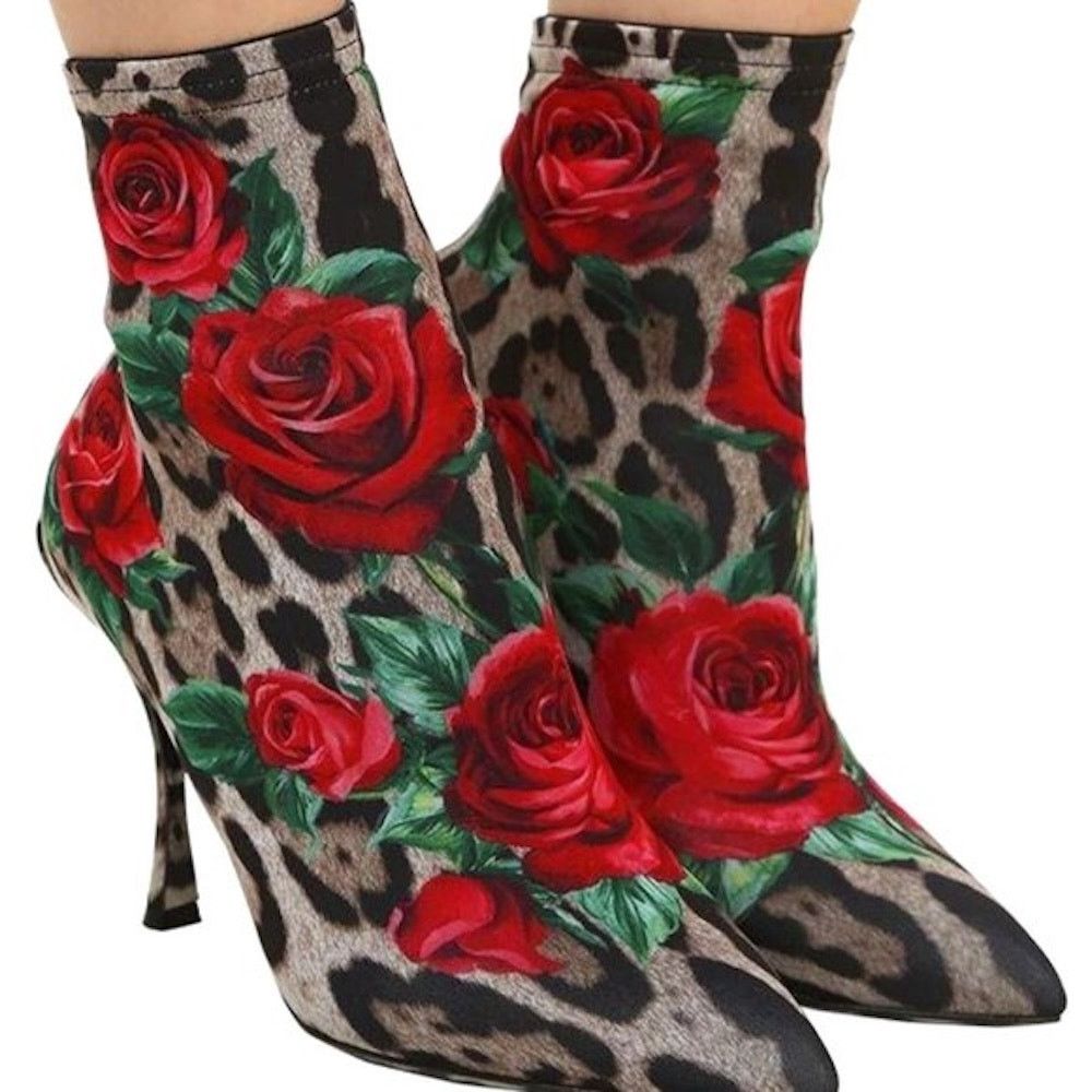 Dolce & Gabbana Dolce & Gabbana Leopard Rose Print Stretch boots Tan Red 36 Size US 6 / IT 36 - 1 Thumbnail