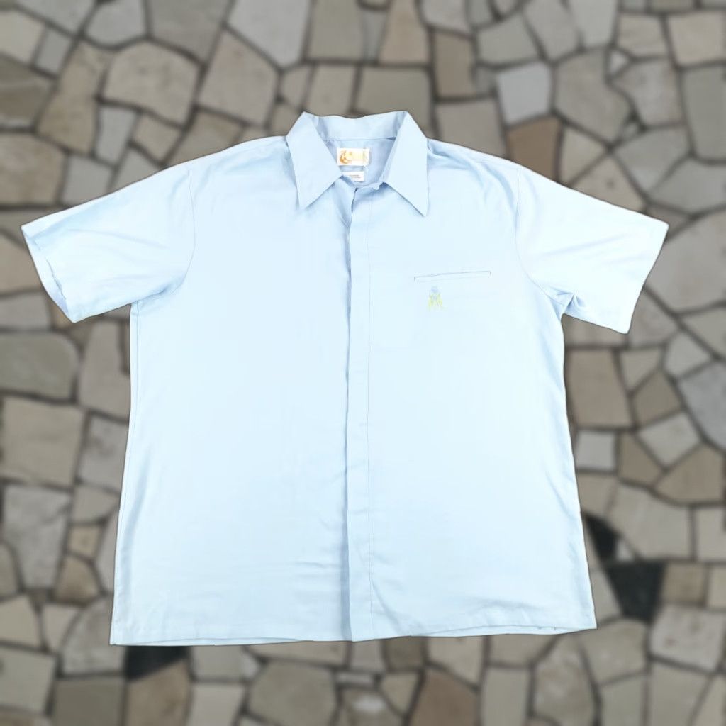 Vintage Iolani Shirt Mens XL Light Blue Hawaiian Button Camp Aloha Lounge 70s