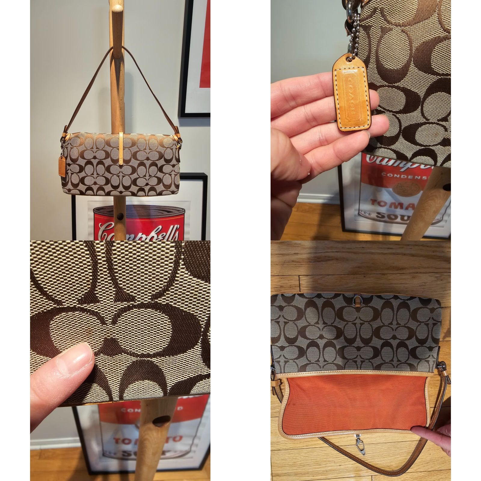 Coach VINTAGE COACH 6348 SIGNATURE JACQUARD X LEATHER DEMI HANDBAG Bag Women Beige Leather Crossbody Strap Clutch 10in 6in Size ONE SIZE - 8 Thumbnail