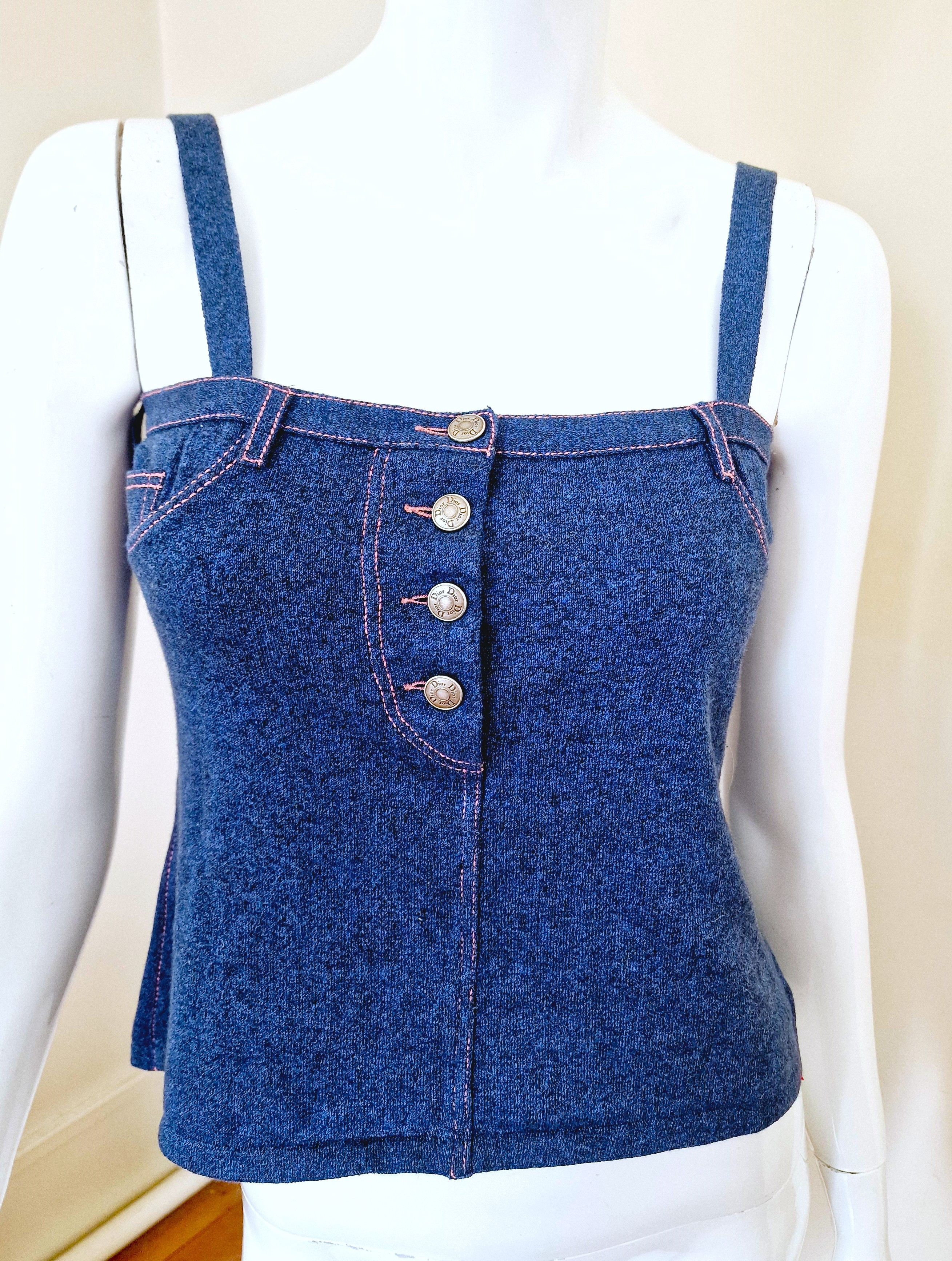 Dior Christian Dior John Galliano S/S 2003 Denim Pink Rose Top Size L / US 10 / IT 46 - 3 Thumbnail