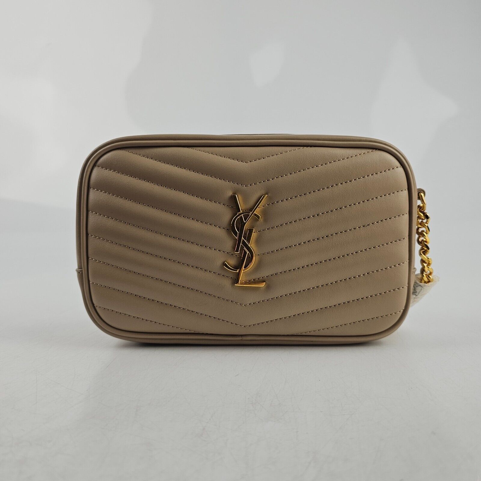 SAINT LAURENT Mini Lou Dark Beige Quilted Lthr SB New