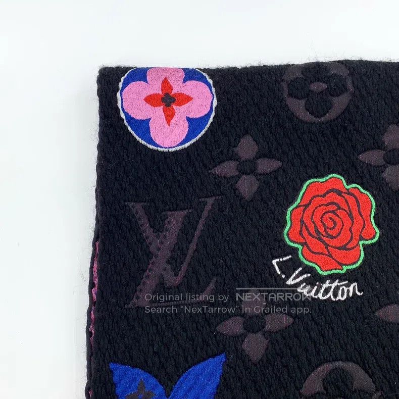 Louis Vuitton Louis Vuitton Black badge logo jacquard printed wool scarf Size ONE SIZE - 5 Thumbnail