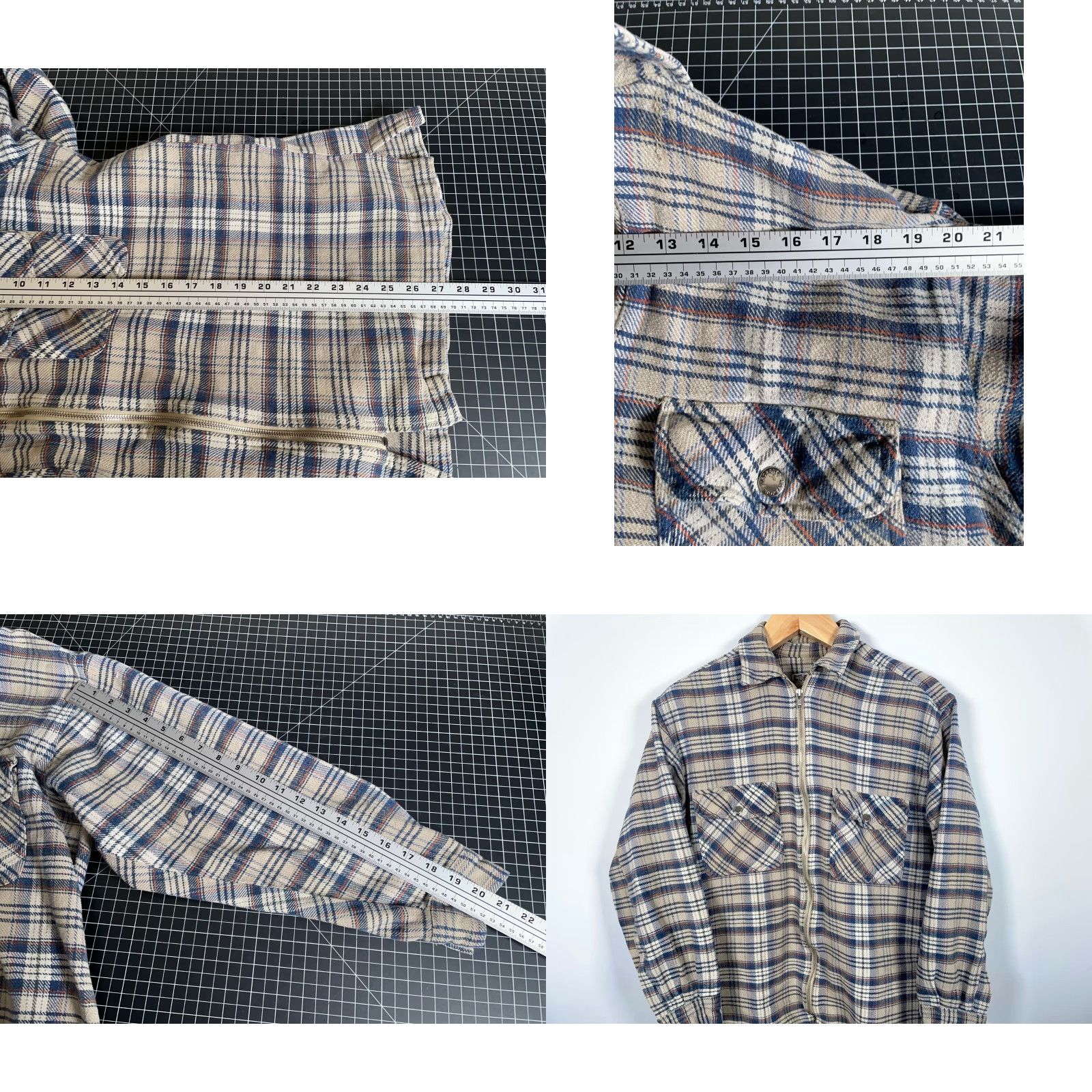 Propper VINTAGE Property 90s Zip Up Flannel Shirt Men Large Gray Beige Plaid Grunge Workwear Size US L / EU 52-54 / 3 - 8 Thumbnail
