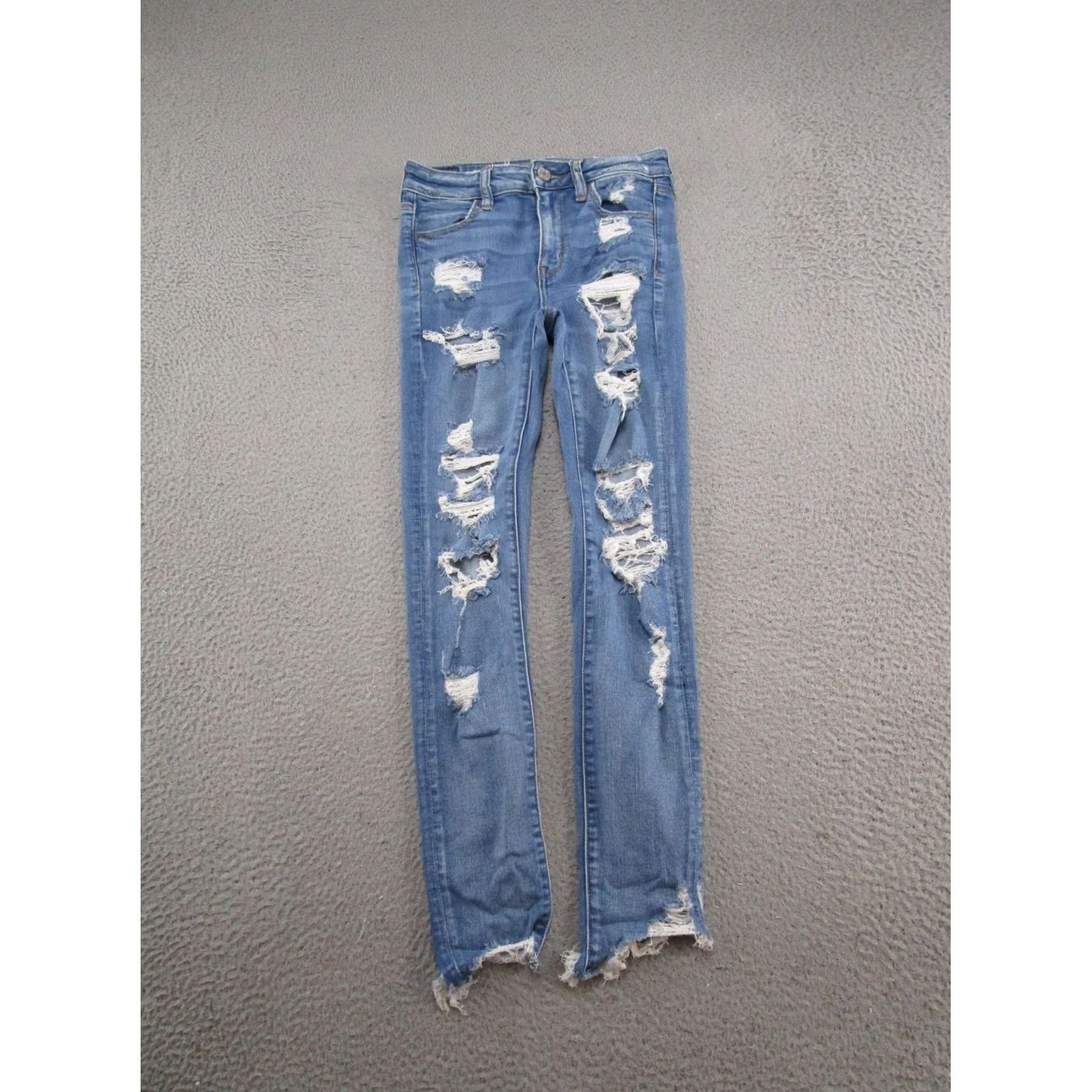American Eagle Outfitters American Eagle Outfitters Jeans Jegging Distressed Stretch Hi Rise 4 Blue Denim Ladies 5-Pocket Regular Modern Wearable Size 4 Size 27" / US 4 / IT 40 - 2 Thumbnail