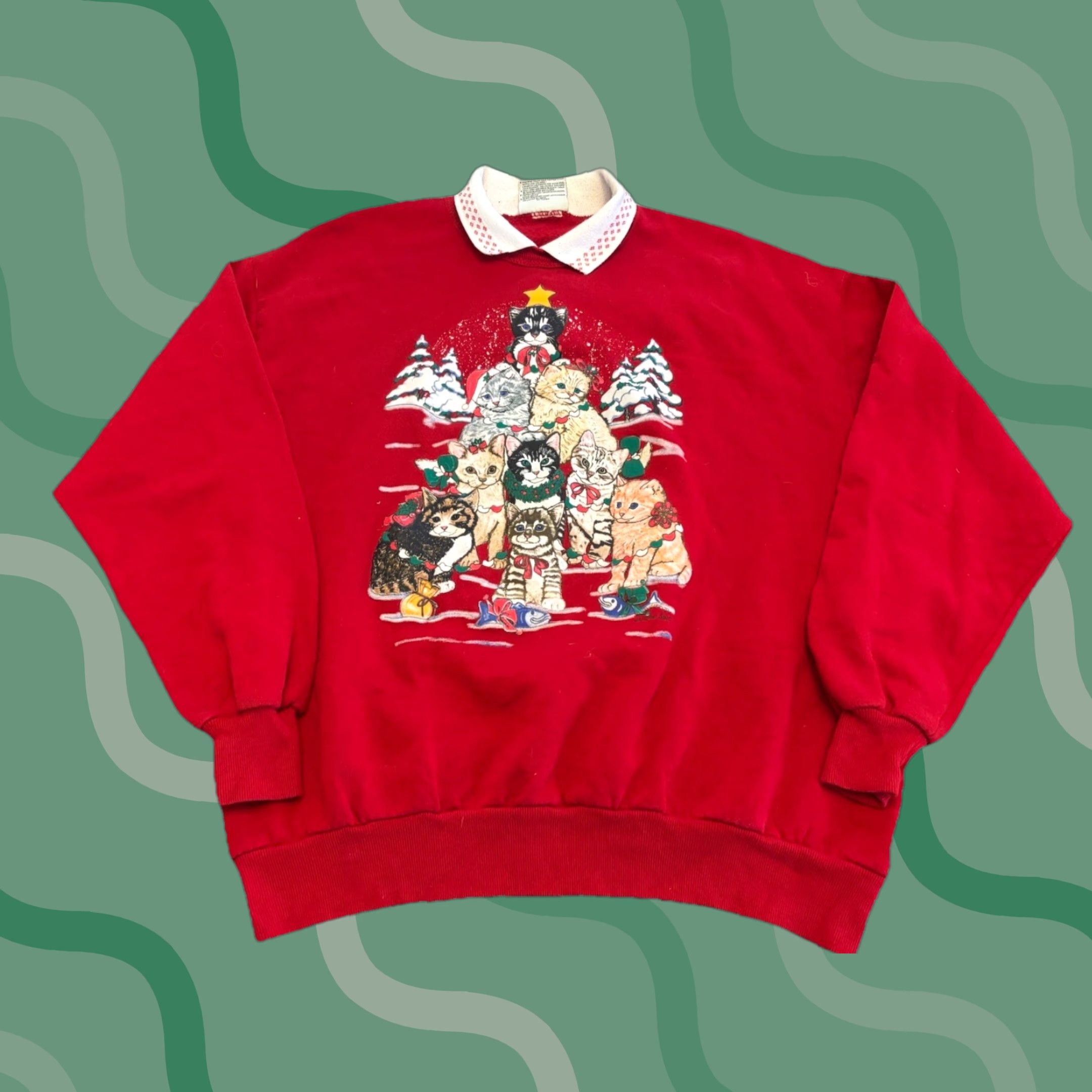 Vintage VINTAGE Morning Sun Sweatshirt Cat Tree Christmas Red XL Women Pullover Crew Neck Fleece Cotton Blend Size XL / US 12-14 / IT 48-50 - 1 Thumbnail