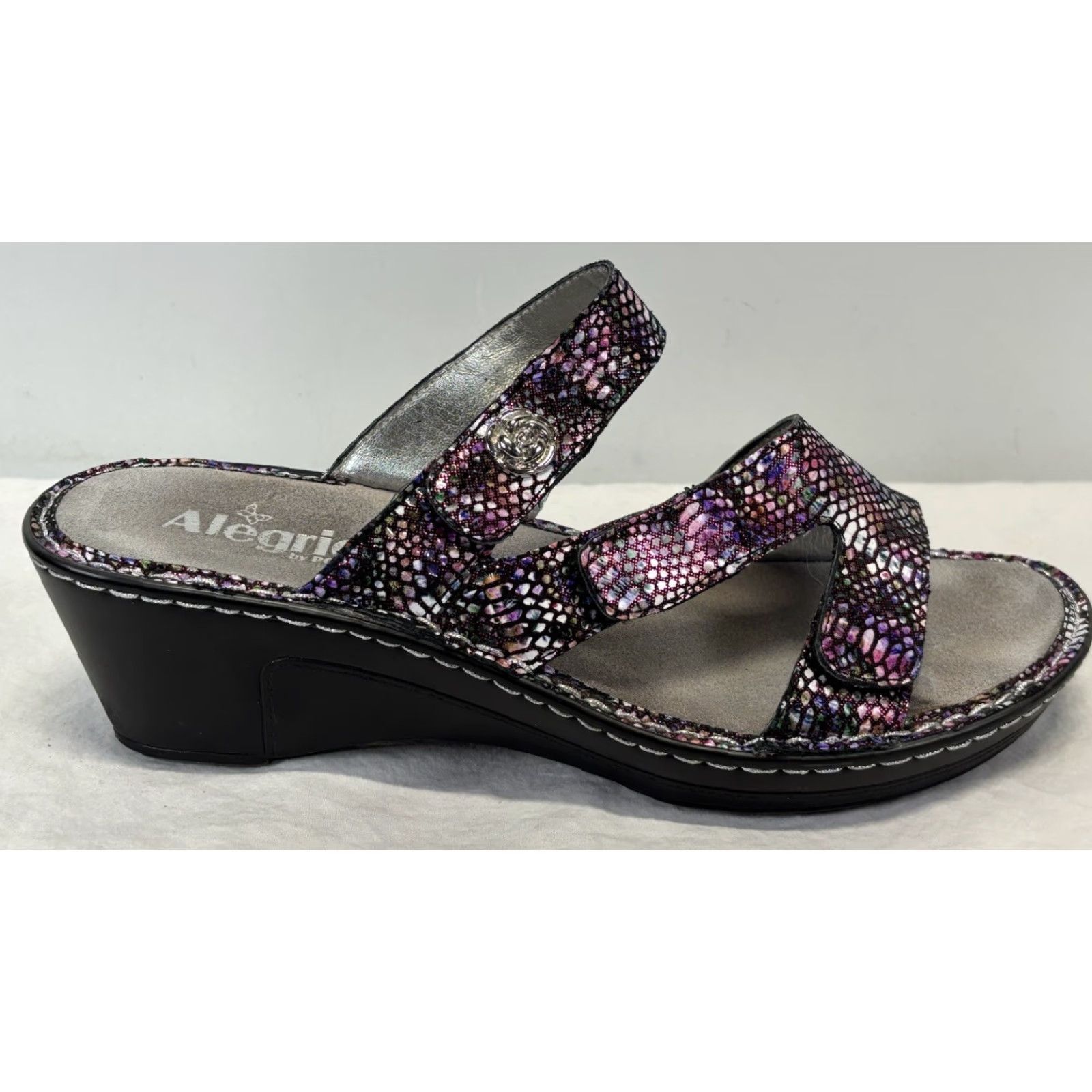 Vintage Alegria Loti Funtastic Slip-on Leather Wedge Sandal EU 41 10 Purple Snakeskin Women Size US 10 / IT 40 - 2 Thumbnail