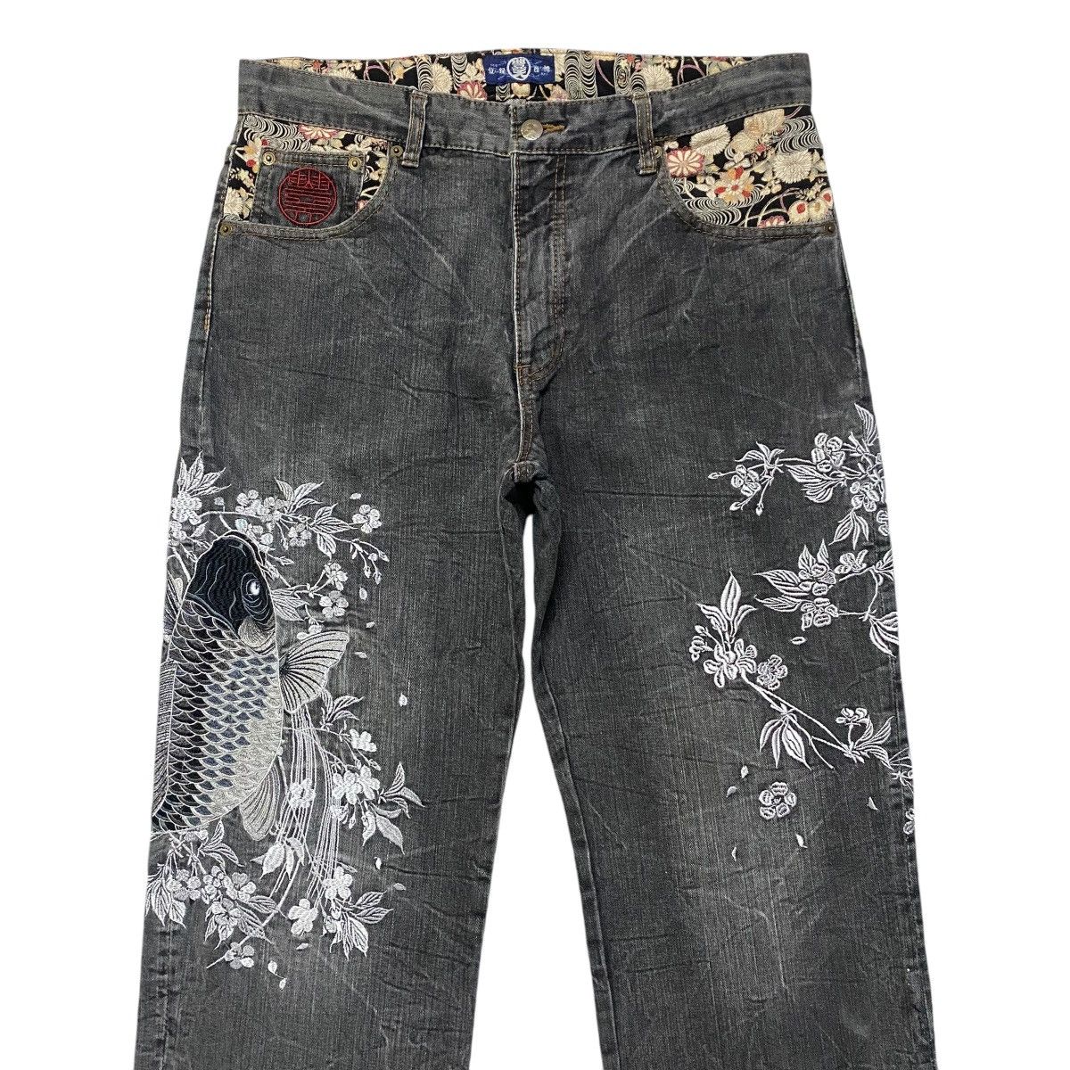 Japanese Brand Vintage BUDEN Denim Fishkoi Embroidery Jeans Size US 34 / EU 50 - 3 Thumbnail