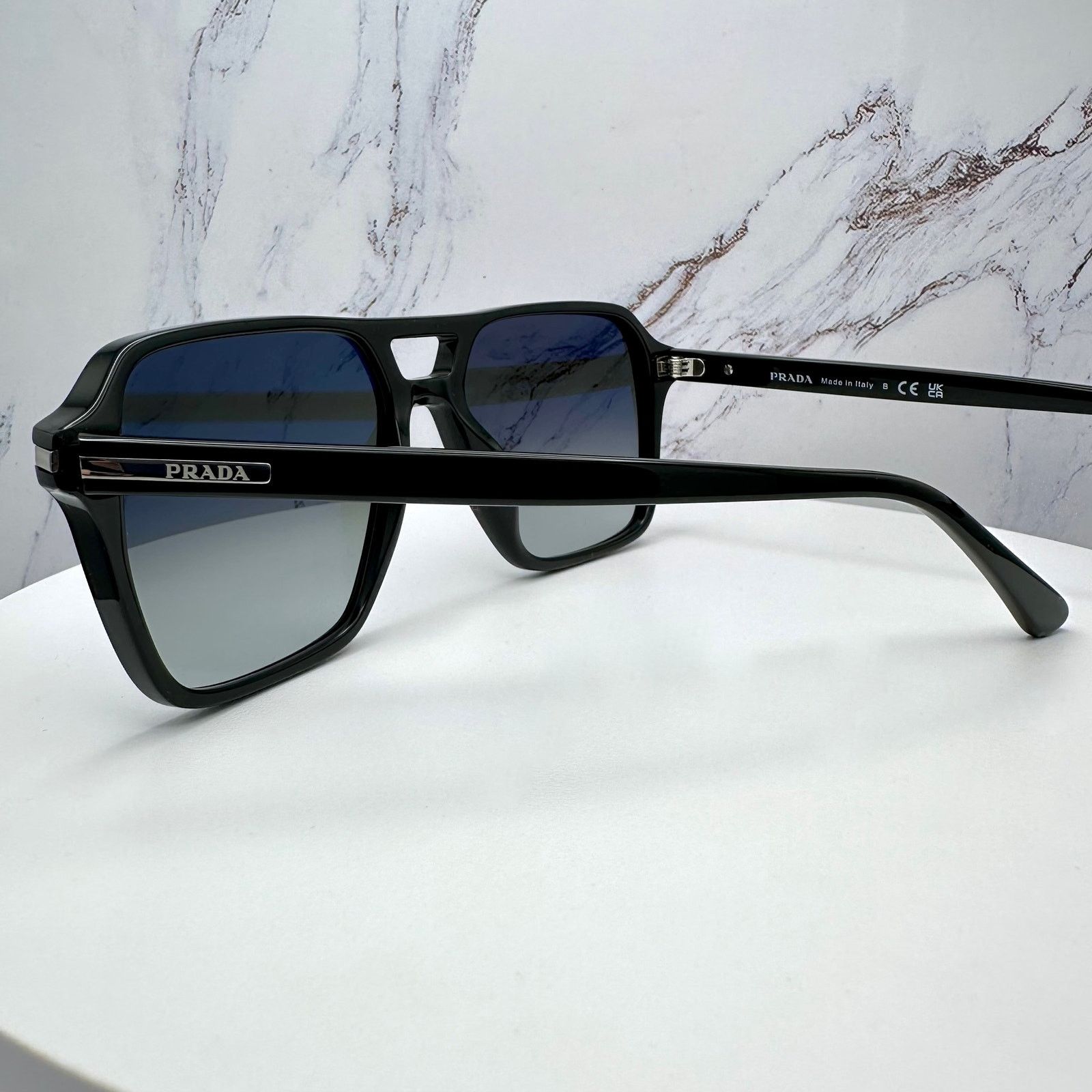 Prada NEW PRADA Sunglasses Black Aviator Pilot Grey Lens Side Logo Size ONE SIZE - 18 Thumbnail