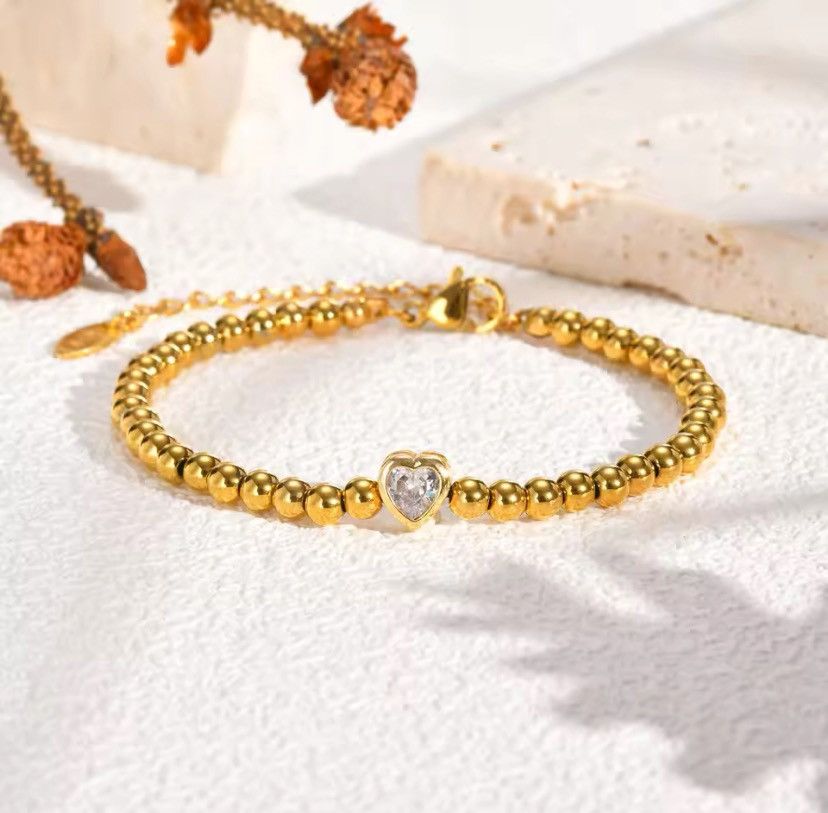 Other Cubic Zirconia Heart Stainless Steel Chain Bracelet Size ONE SIZE - 1 Thumbnail