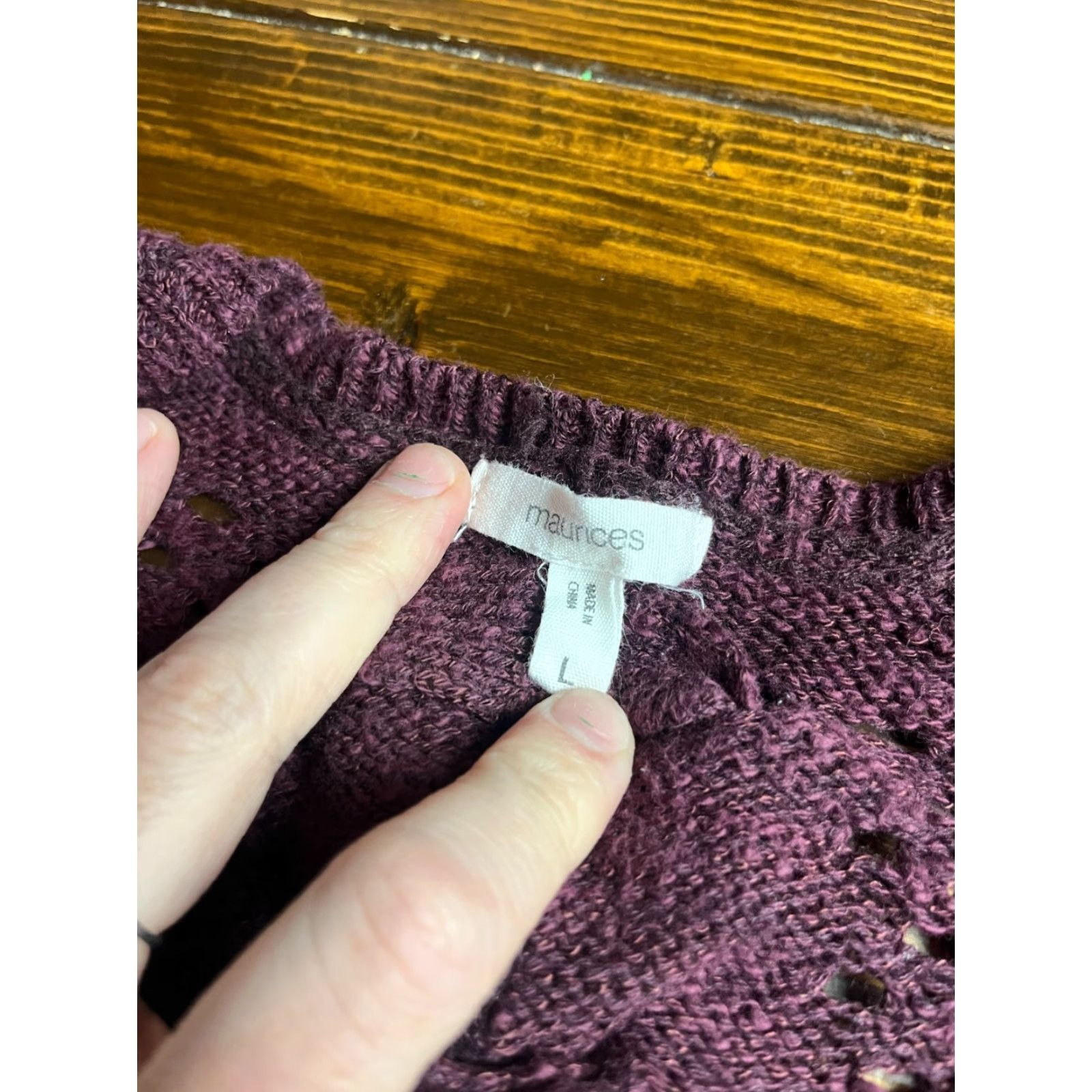Vintage Maurices Sweater Women's Large Burgundy Cardigan Pullover Size L / US 10 / IT 46 - 7 Thumbnail