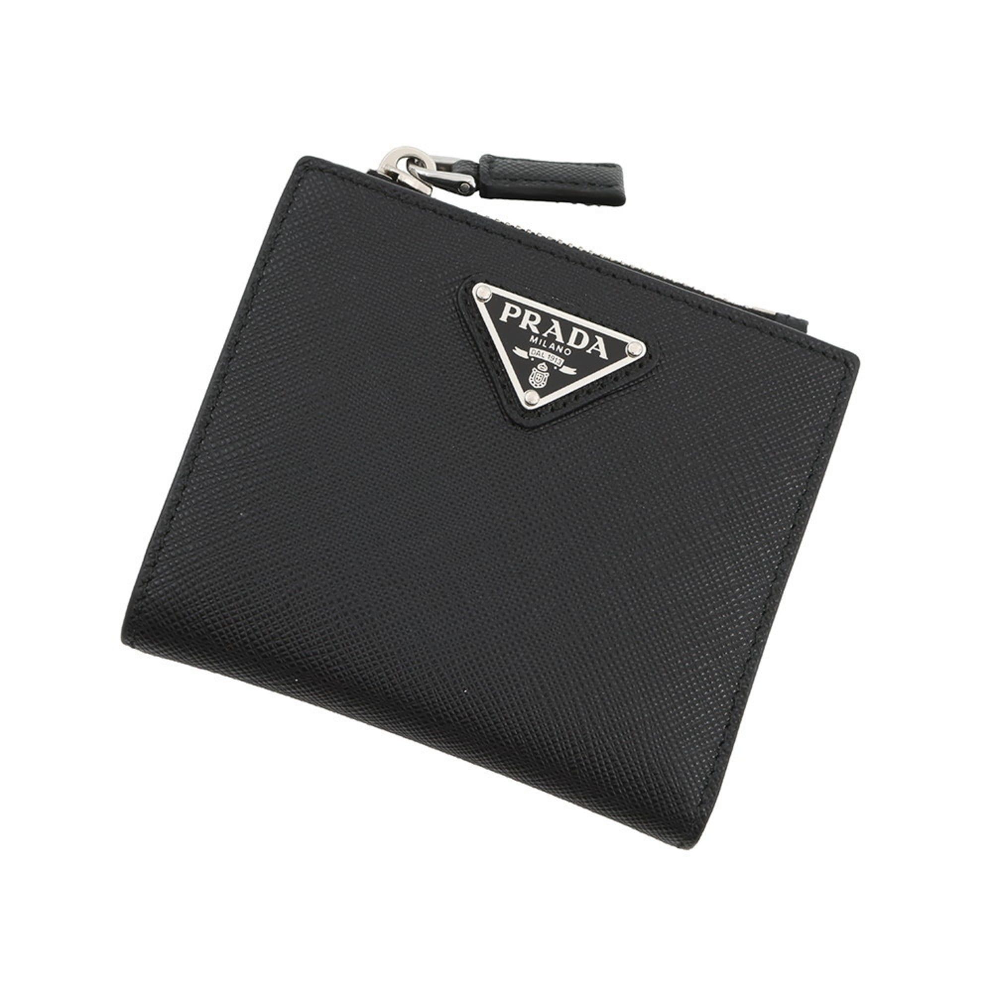 Prada Saffiano Triangle Bifold Wallet 2Ml049 Prada Black Wallet, Women's