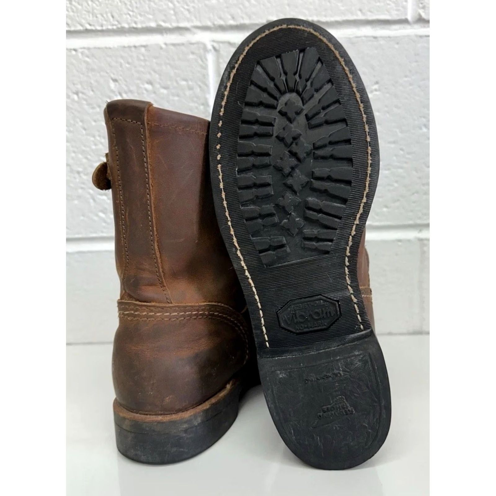 Red Wing VINTAGE Red Wing Boots 3356 Short Engineer Cooper Rough & Tough Brown Women’s Size 6.5 B Leather Rubber Buckle Ankle Strap Size 28" / US 6 / IT 42 - 8 Thumbnail