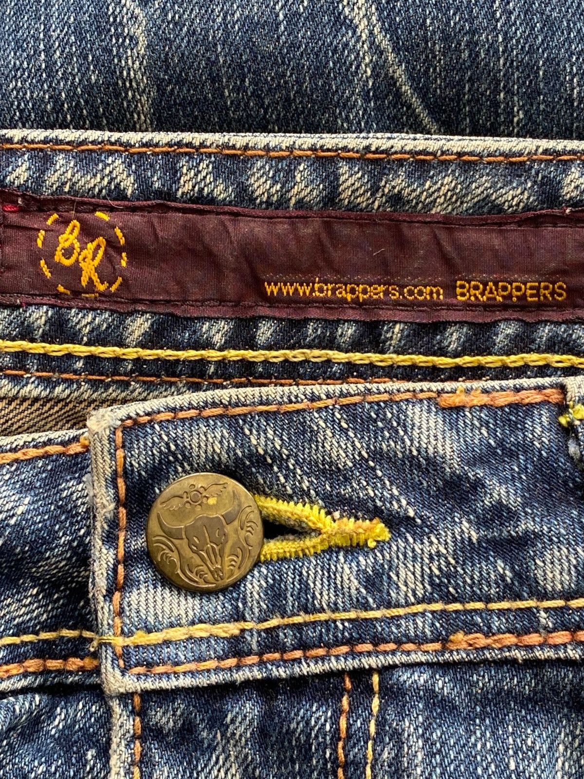 Japanese Brand Brappers Faded Wash Whiskered Style Straight Leg Jeans Size US 30 / EU 46 - 10 Thumbnail