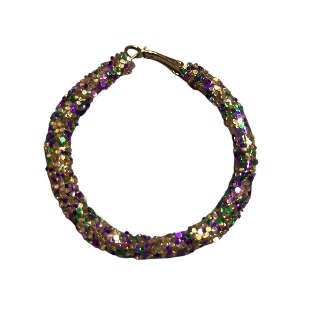 Other Sparkle Mardi Gras Purple Green Gold Bling Hoop Earrings NWO Size ONE SIZE - 2 Thumbnail