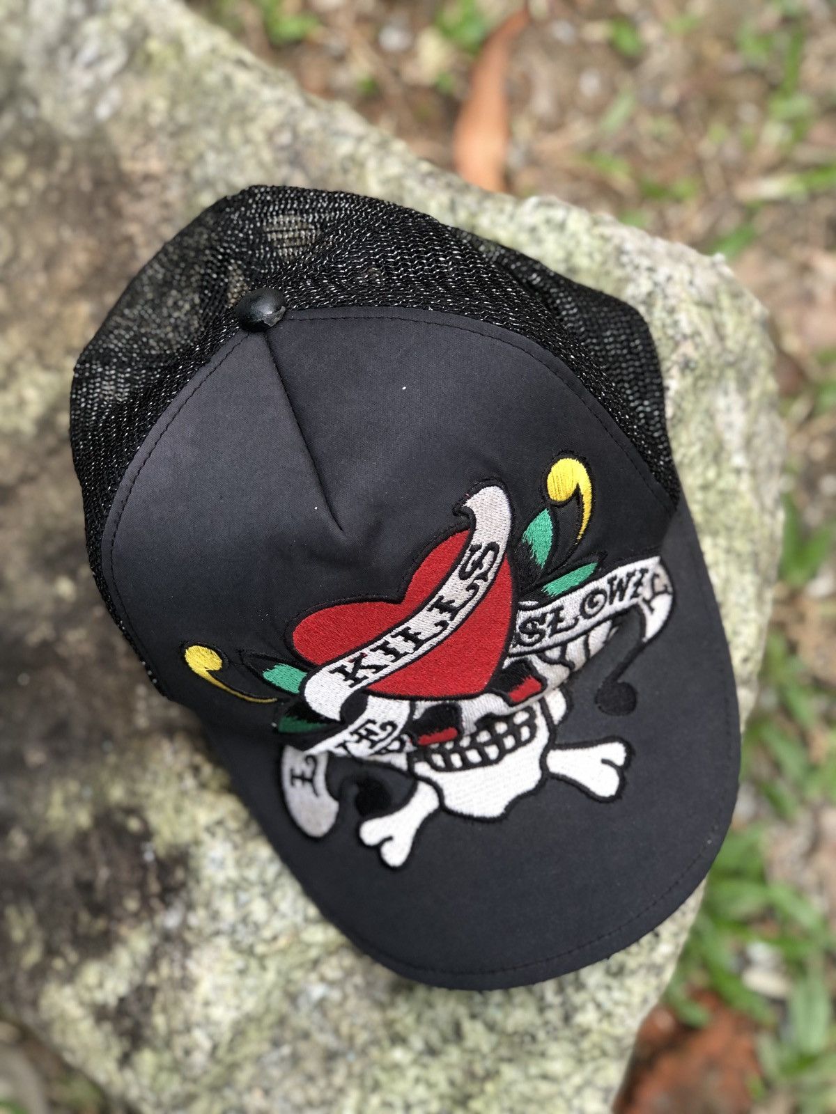 Christian Audigier Ed Hardy Love Kills Slowly Embroidered Trucker Hat Size ONE SIZE - 3 Thumbnail