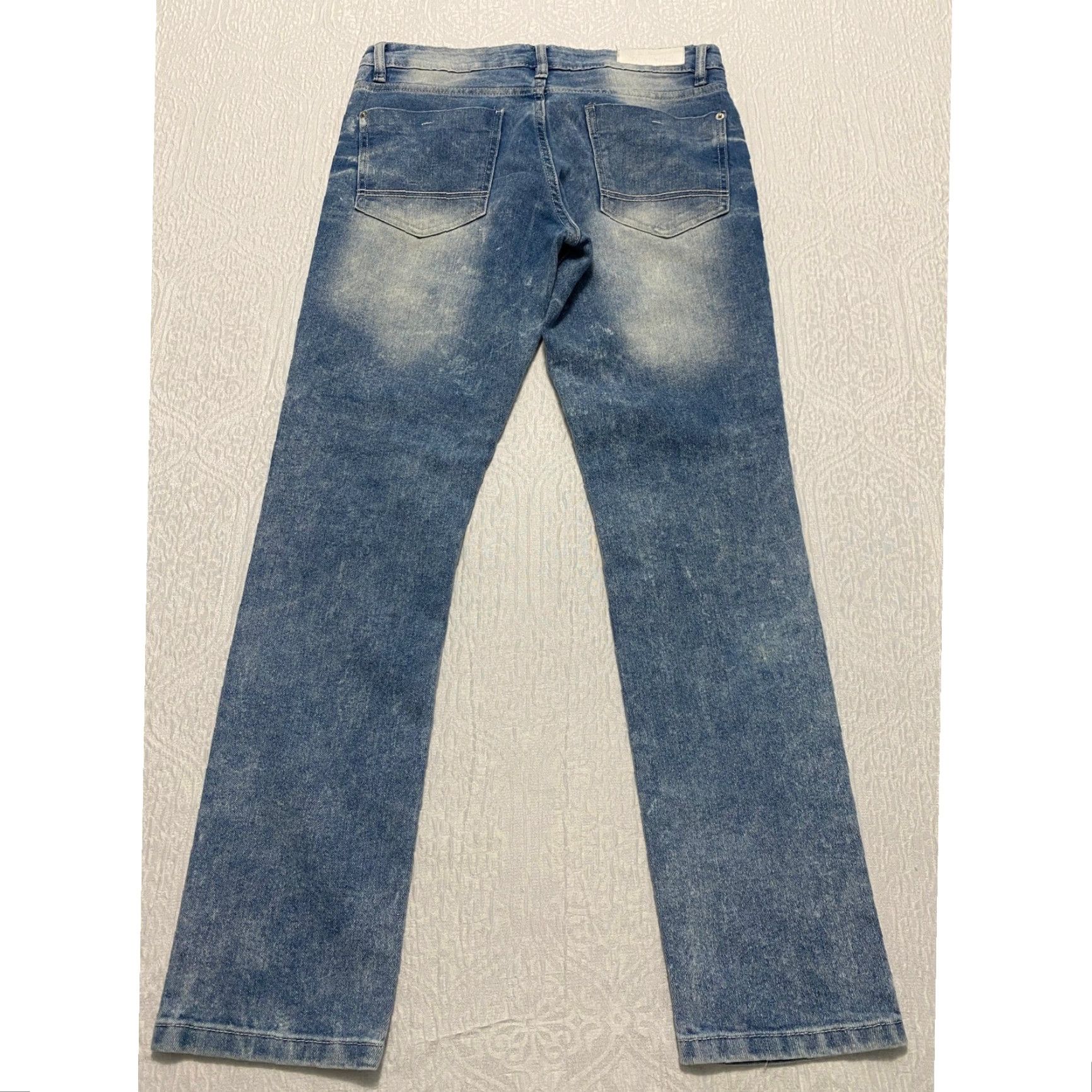 Vintage WT02 Moto Biker Jeans Men's 30x30 Blue Slim Stretch Distressed Denim Button Zipper Pockets 5-Pocket Men Jeans Size US 30 / EU 46 - 2 Thumbnail