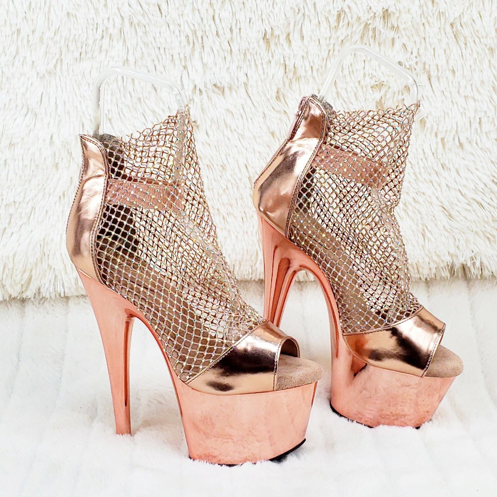 Adore 765RM Rose Gold Rhinestone Mesh Platform Sandals 7 Hi