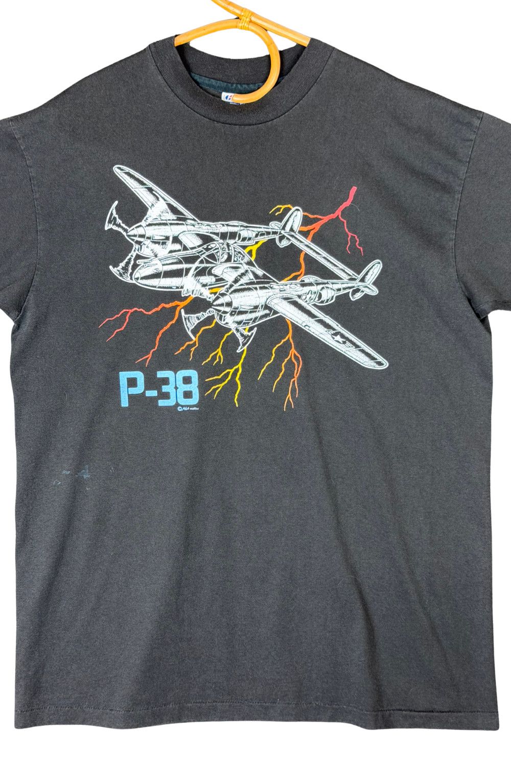 Hanes Vintage P-38 Lightning Aircraft Tee USA Made Single Stitch Size US XL / EU 56 / 4 - 4 Thumbnail