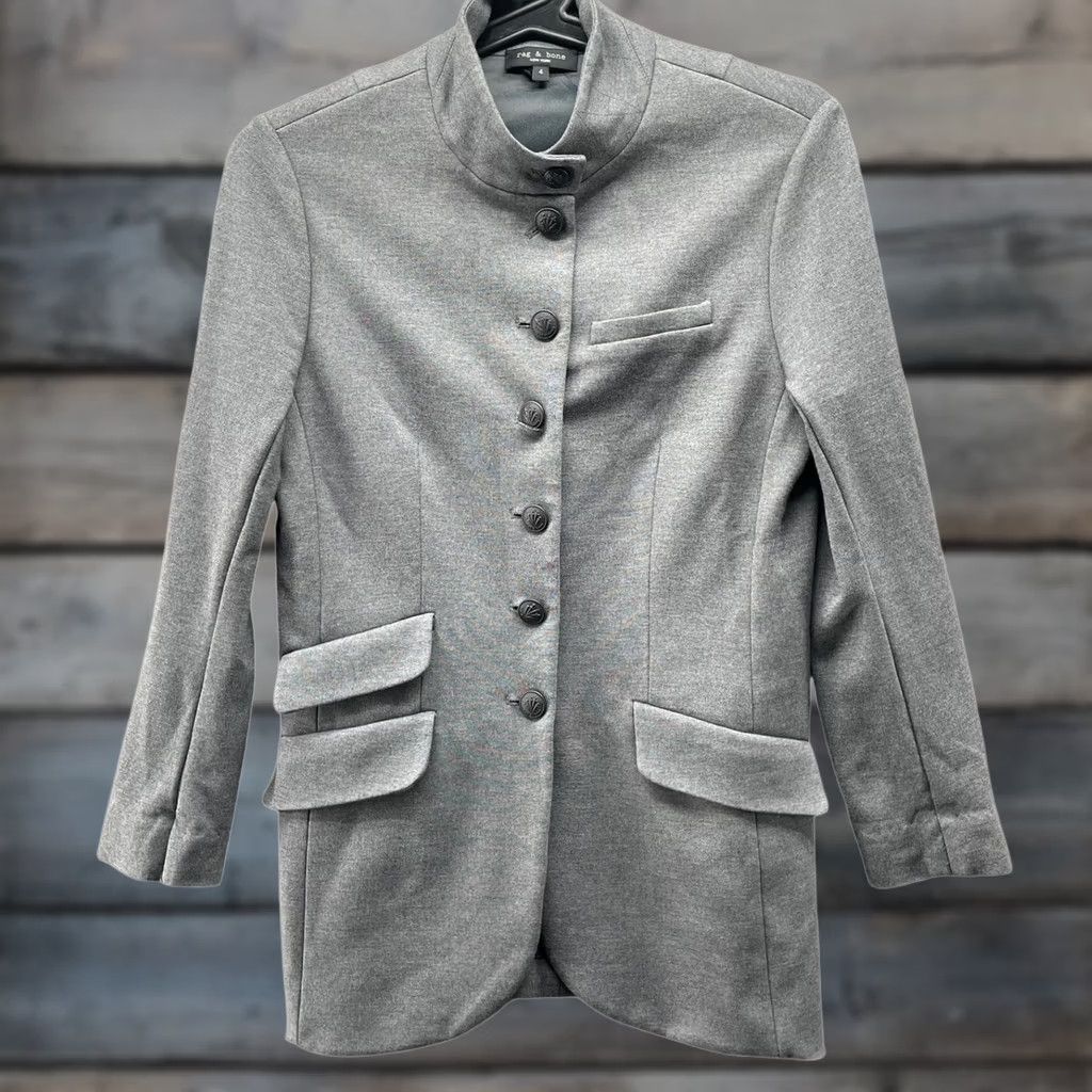 Rag & Bone Rag & bone Knit Military Jacket Womens 4 Gray Button Front Blazer Knit Viscose Stretch Ponte Pockets Long Sleeve Mid-Length Slim Size S / US 4 / IT 40 - 1 Thumbnail