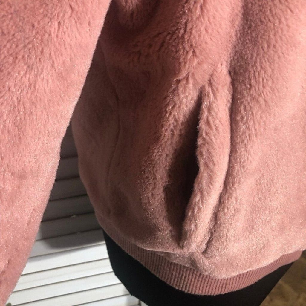 Forever 21 Bomber Jacket Faux Fur Zip Front Ribbed Side Pockets Pink L Size L / US 10 / IT 46 - 7 Thumbnail