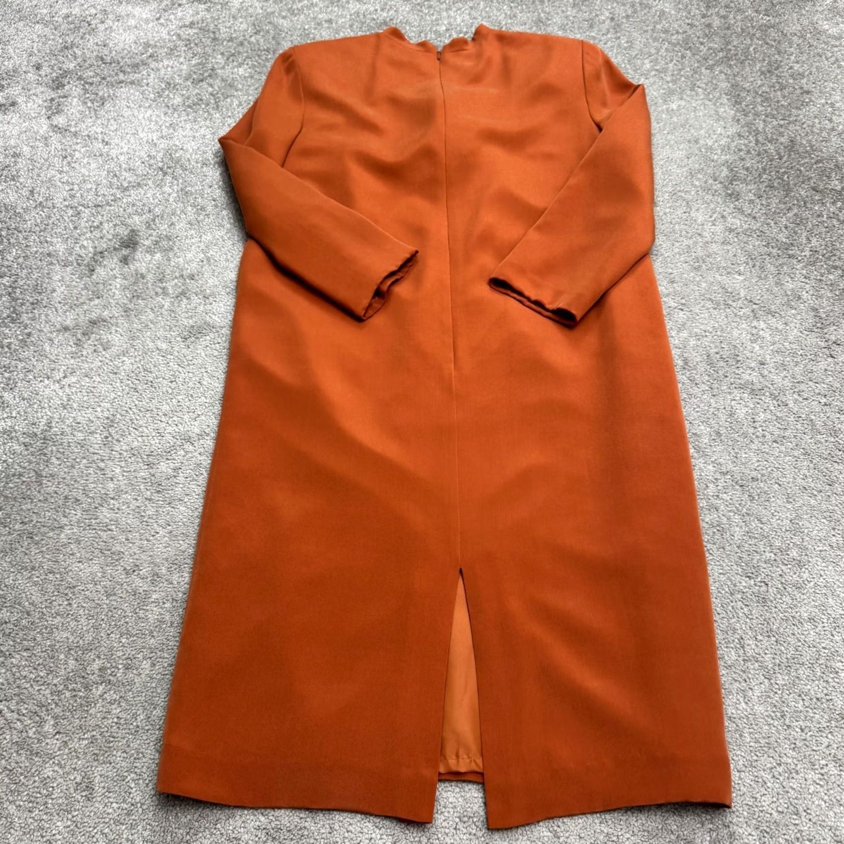 Vintage VINTAGE Shomi Silk Midi Shift Dress Womens 10 Orange Long Sleeve V-Neck NWOT Size L / US 10 / IT 46 - 2 Thumbnail
