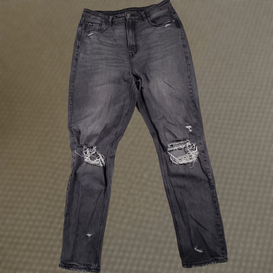American Eagle Outfitters VINTAGE American Eagle Outfitters Mom Jeans Women 12 Tall Black Stretch High Distressed Jeans Mens Womens Girls Size 34" / US 12 / IT 48 - 1 Thumbnail