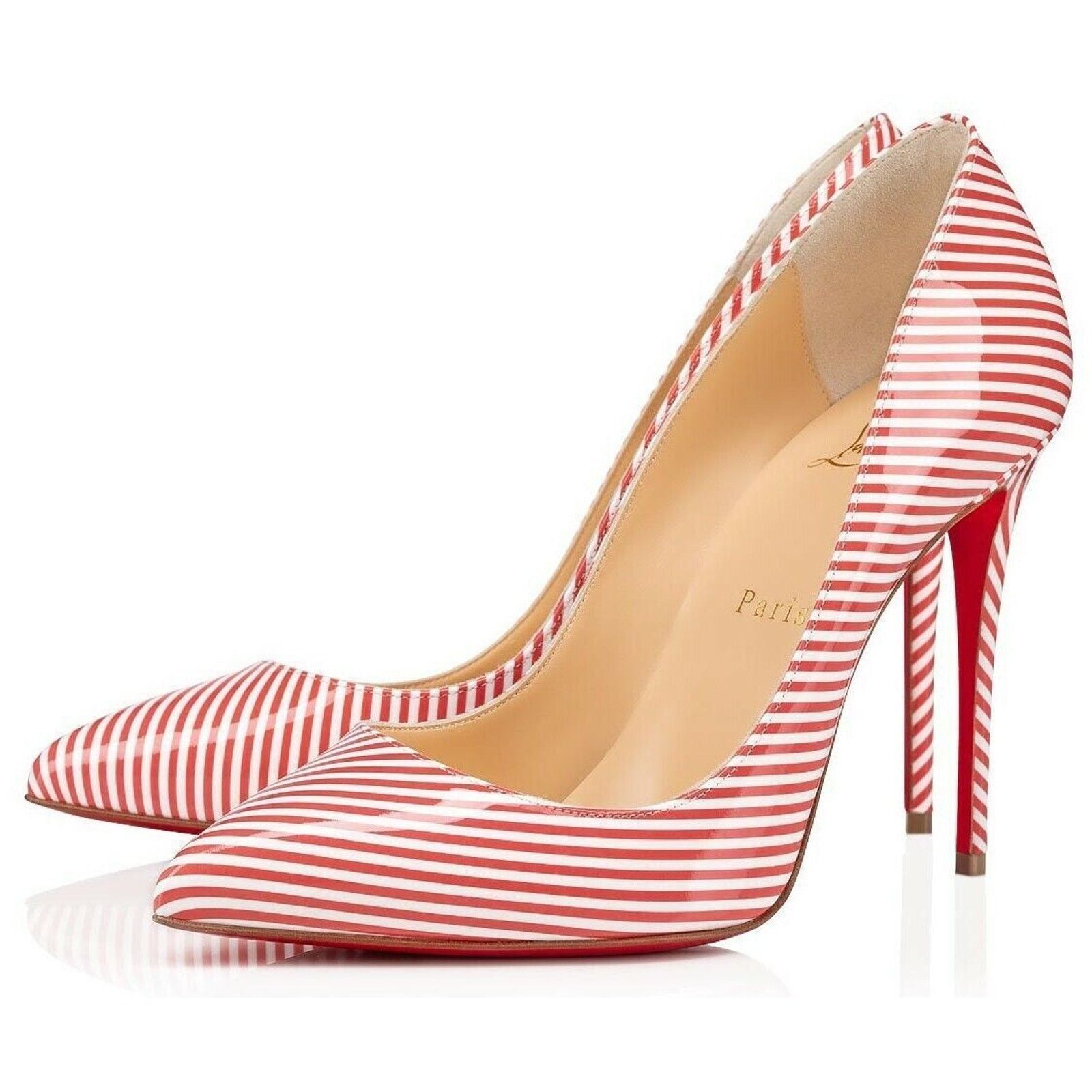 Christian Louboutin Christian Louboutin Pigalle Follies 100 Patent Stripes Size US 7 / IT 37 - 1 Thumbnail