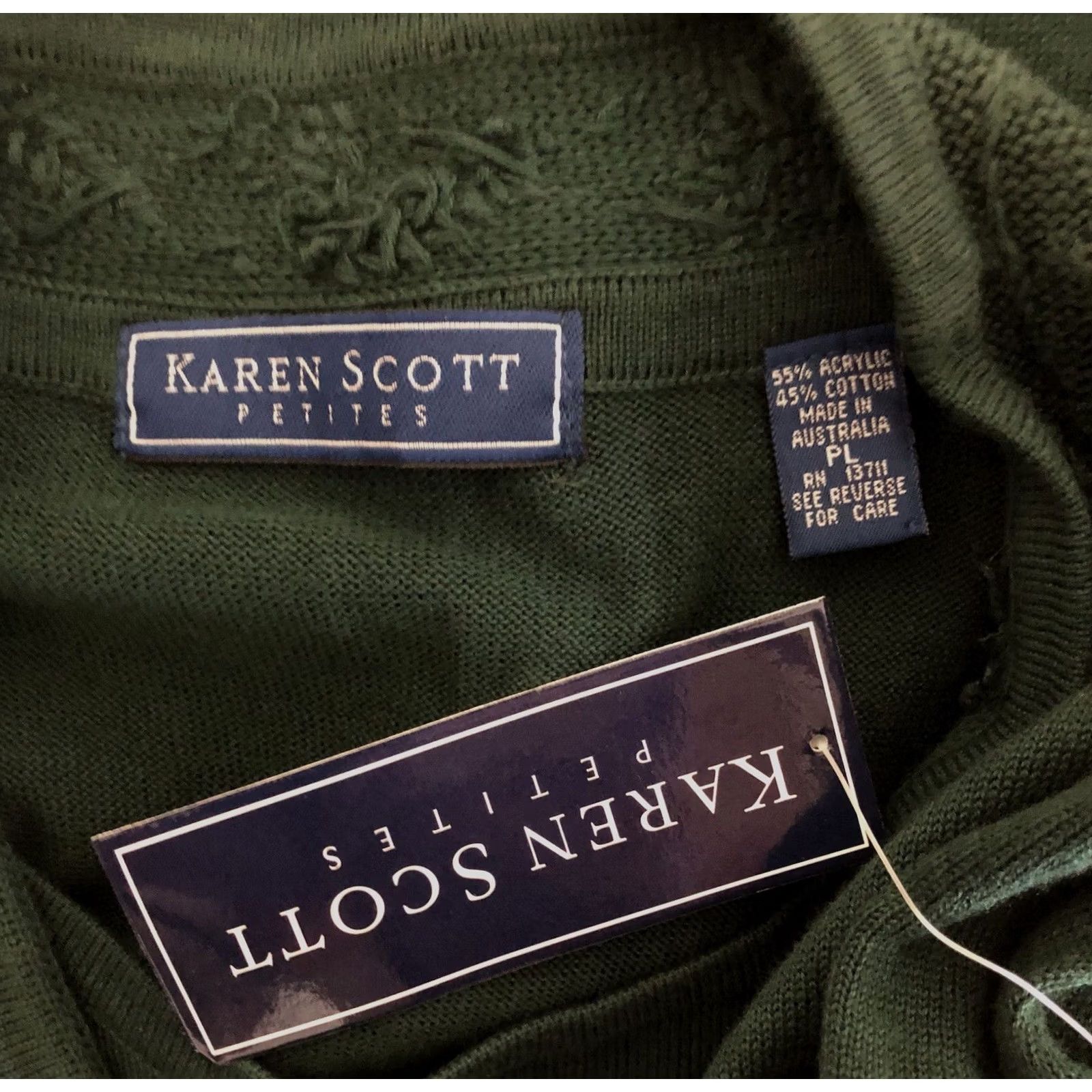 Vintage Karen Scott Sweater Womens PL Green NWT Cardigan Top Combo Crochet LongSleeve cottage Size L / US 10 / IT 46 - 4 Thumbnail