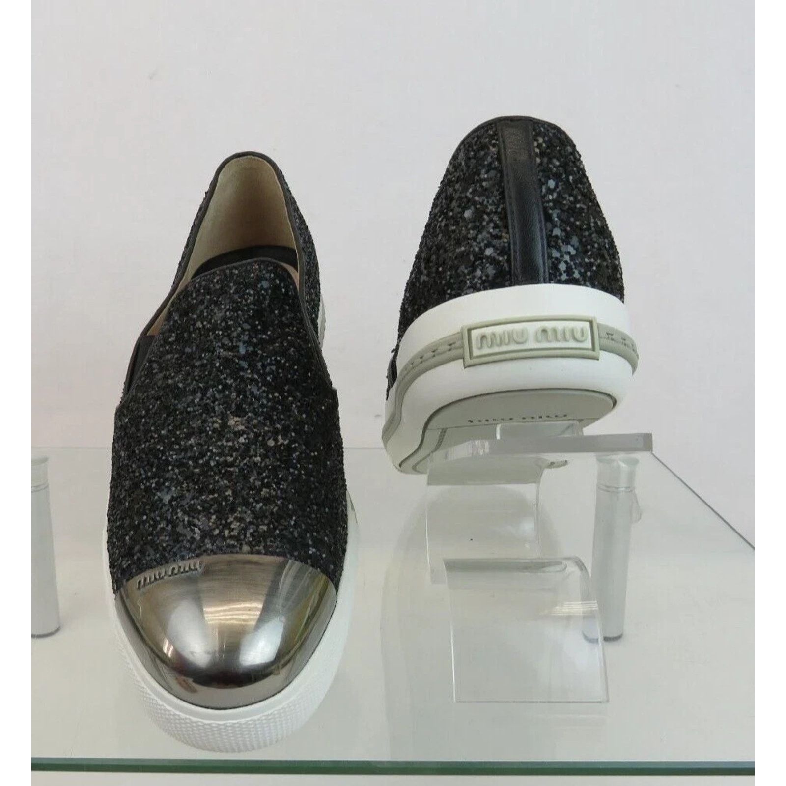 Miu Miu NIB MIU MIU PRADA 5S9 BLACK GLITTER LOGO LOAFERS SNEAKERS 41 Size US 11 / IT 41 - 2 Thumbnail