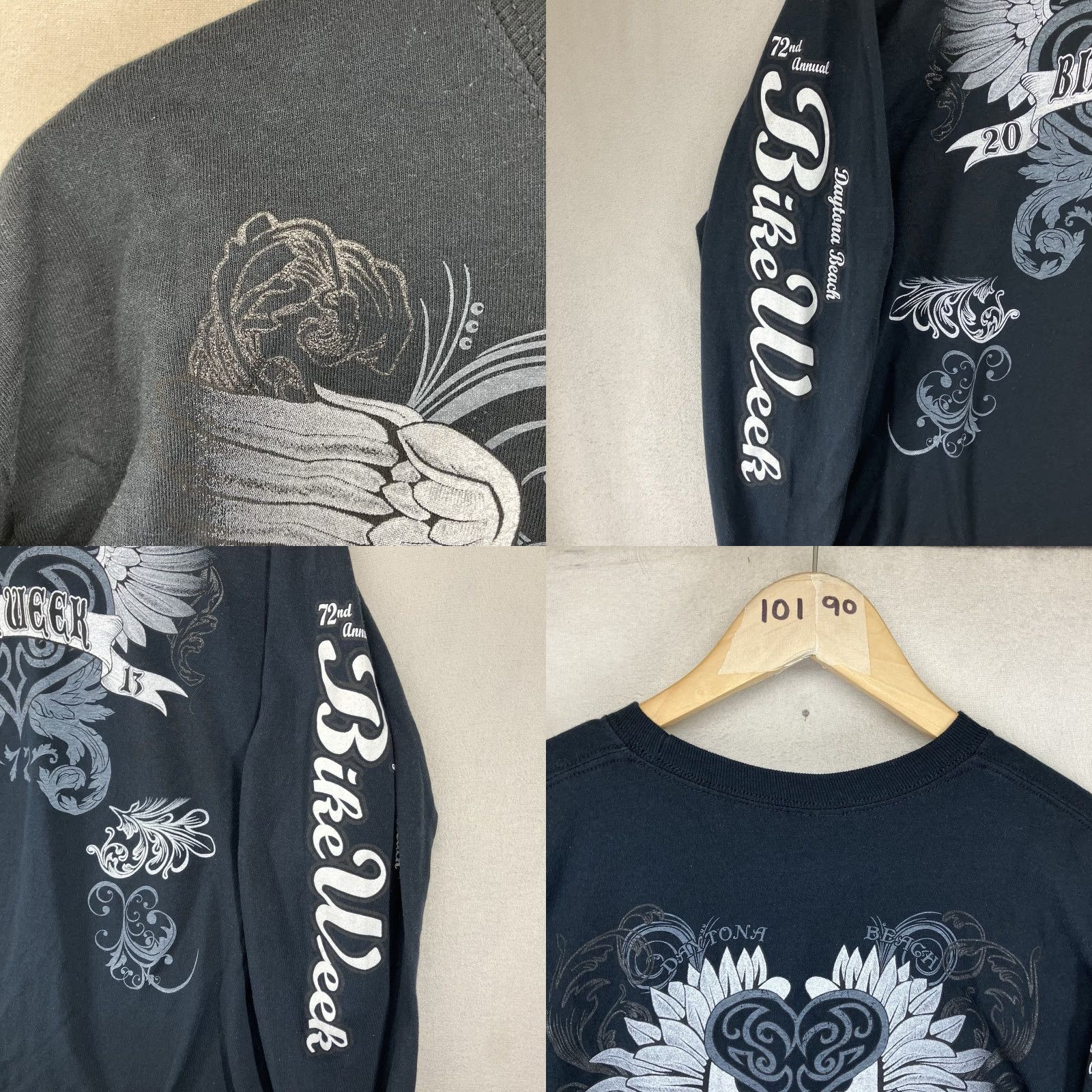 Gildan VINTAGE Women's Biker Shirt Long Sleeve Graphic Double-Sided Heart Wings Oversized L Black 100% Cotton Glitter USA Motorcycle T-Shirt Men/Women? Size L / US 10 / IT 46 - 8 Thumbnail