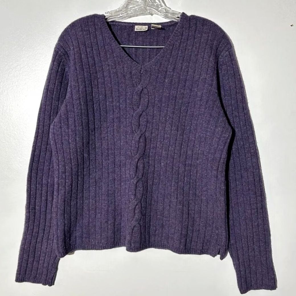 Vintage North Crest Purple Lambswool V-Neck Pullover Sweater Top Women's Large Size L / US 10 / IT 46 - 2 Thumbnail